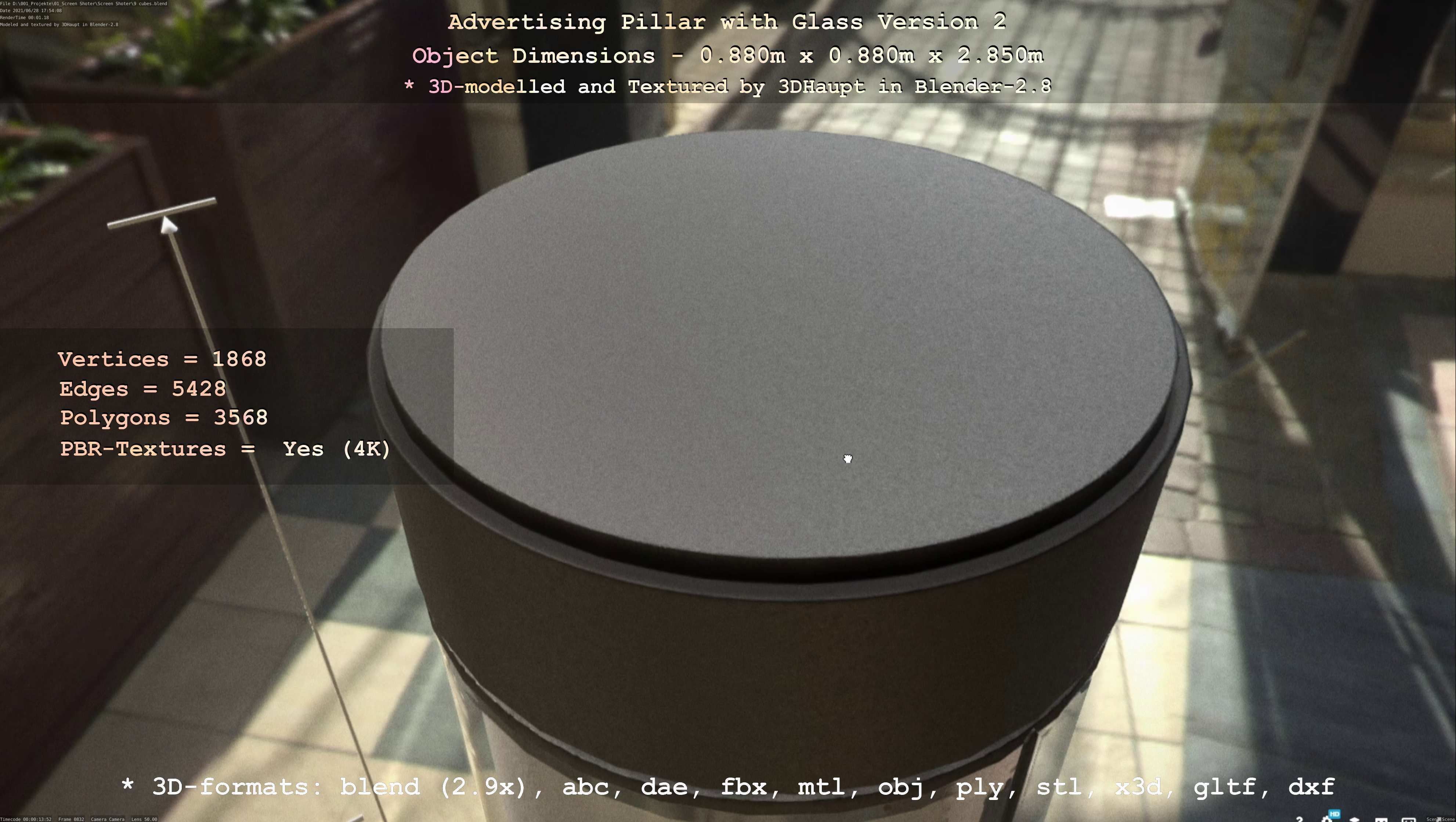 Advertising Pillar with Glass 2 Low-poly 3D model_49