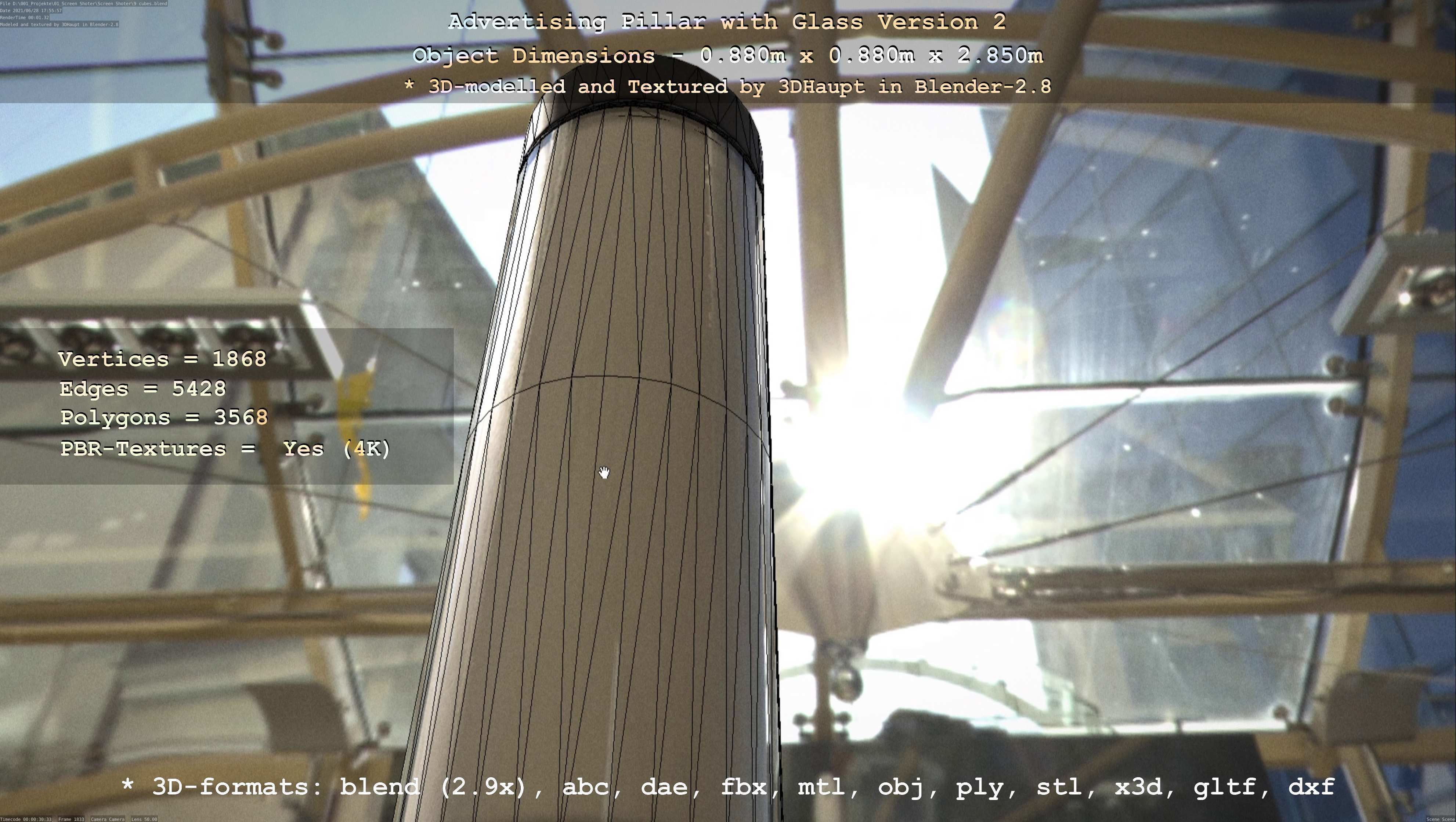 Advertising Pillar with Glass 2 Low-poly 3D model_61