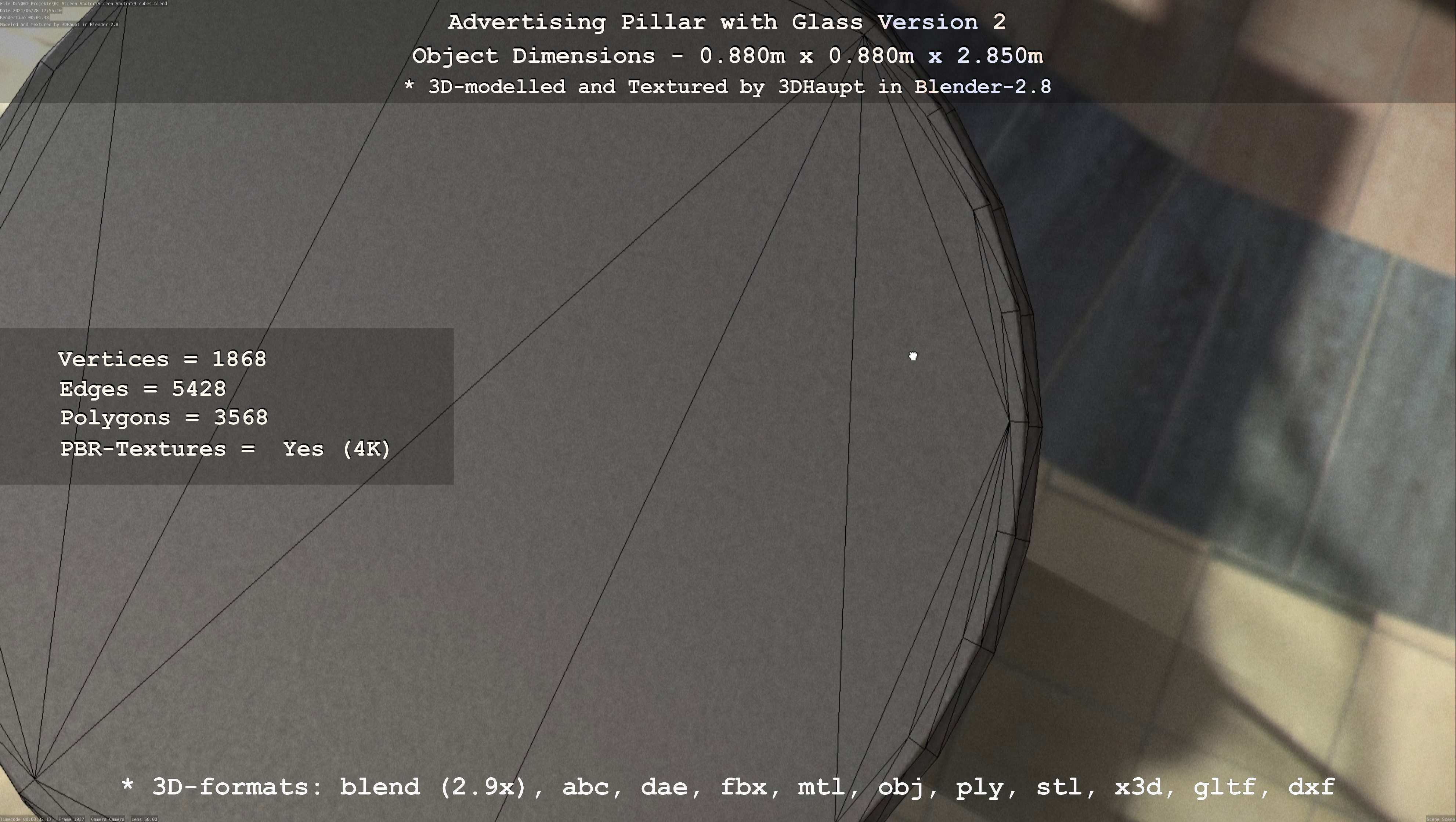 Advertising Pillar with Glass 2 Low-poly 3D model_64