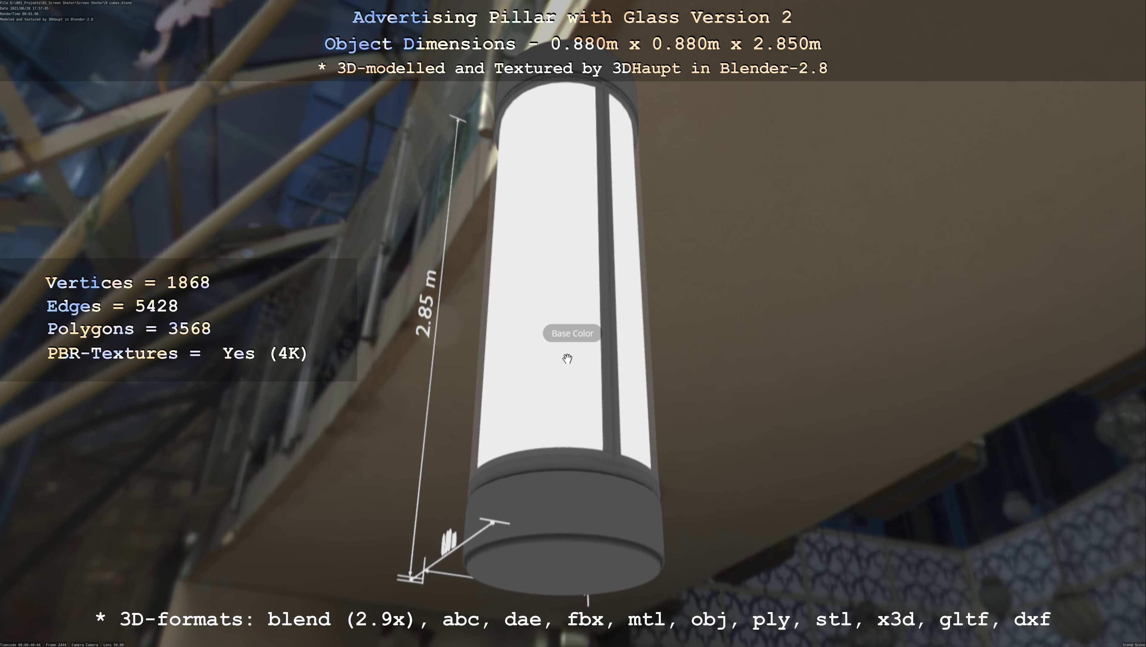 Advertising Pillar with Glass 2 Low-poly 3D model_25