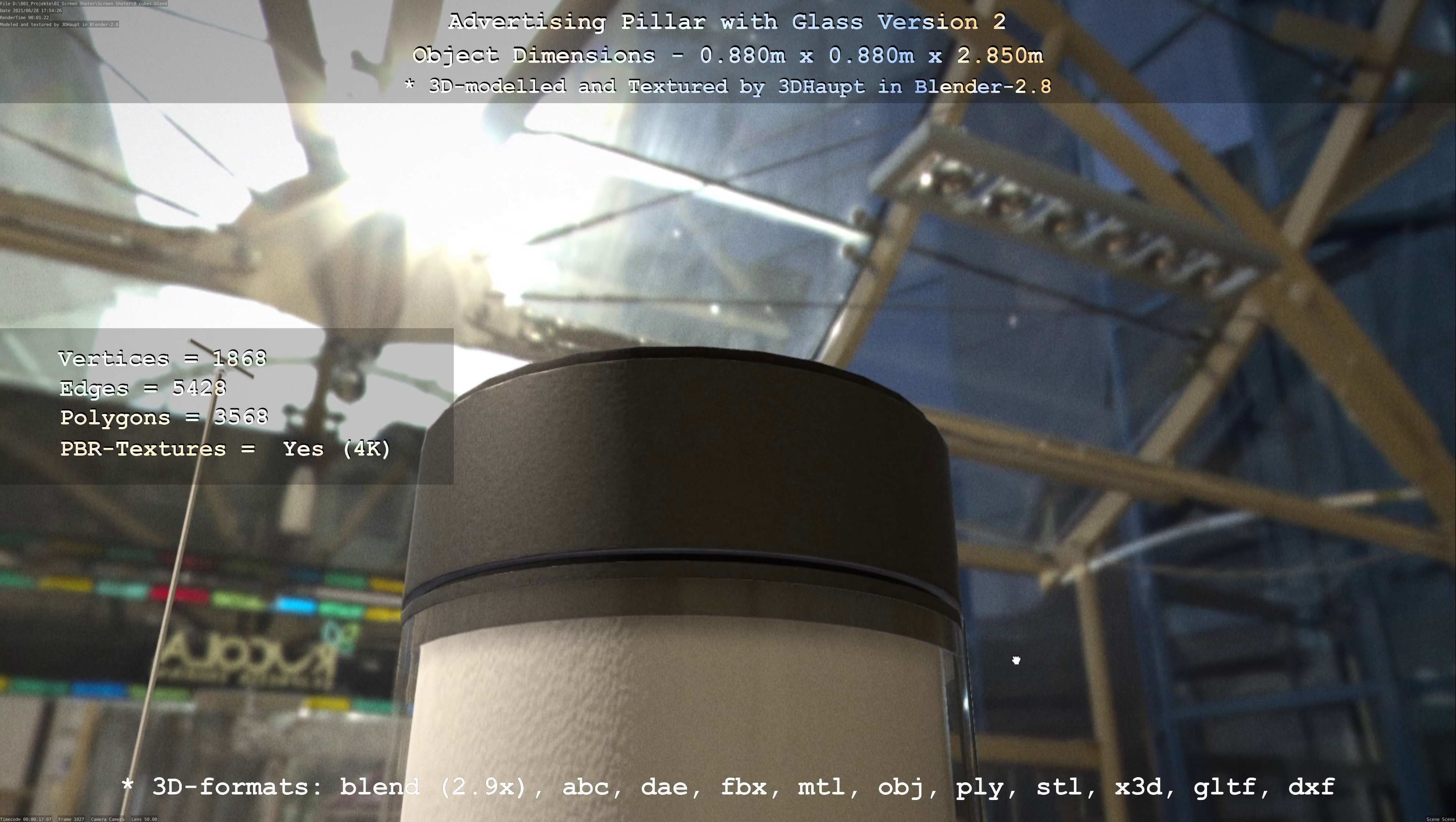 Advertising Pillar with Glass 2 Low-poly 3D model_51