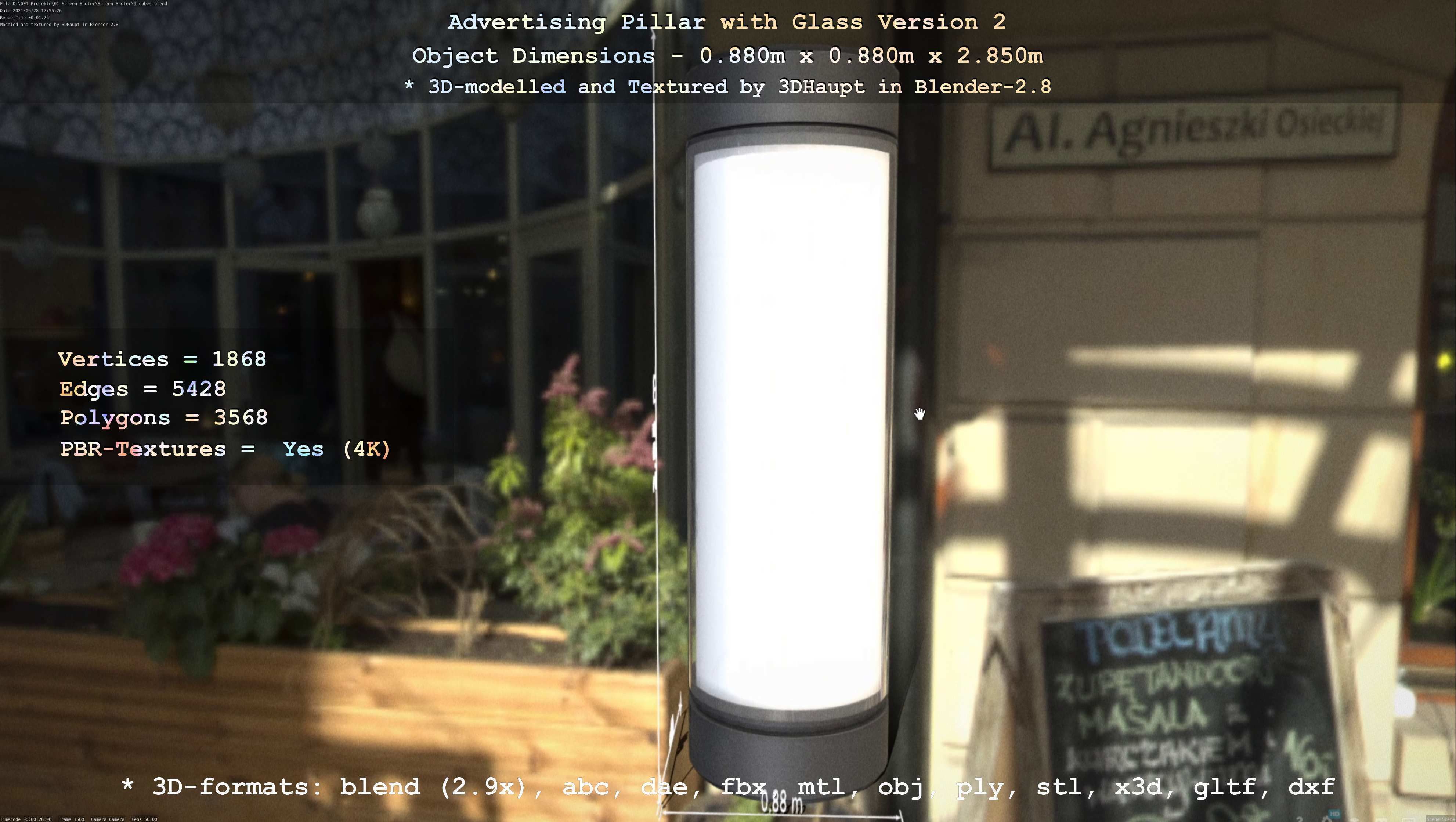 Advertising Pillar with Glass 2 Low-poly 3D model_89