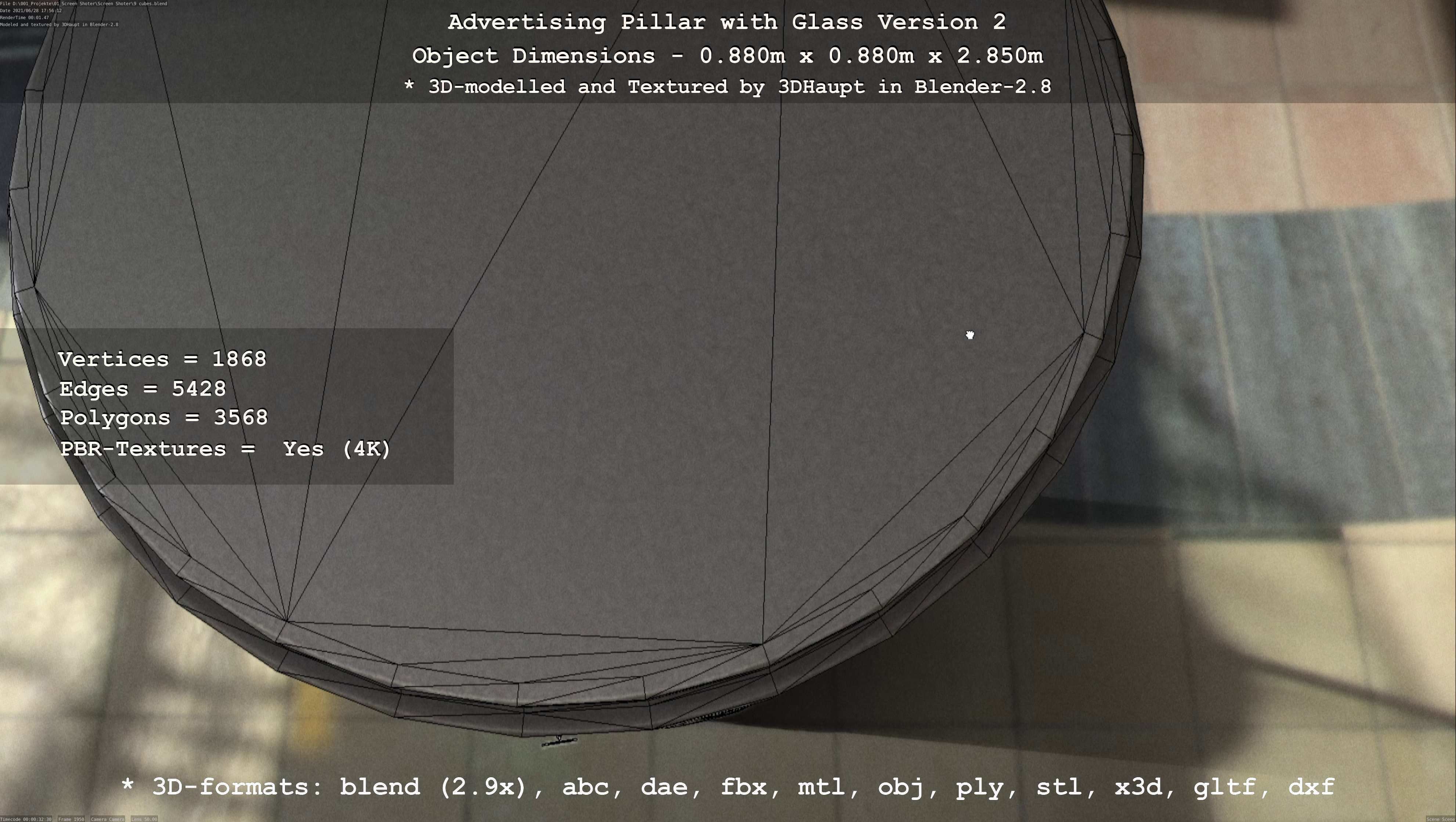 Advertising Pillar with Glass 2 Low-poly 3D model_16