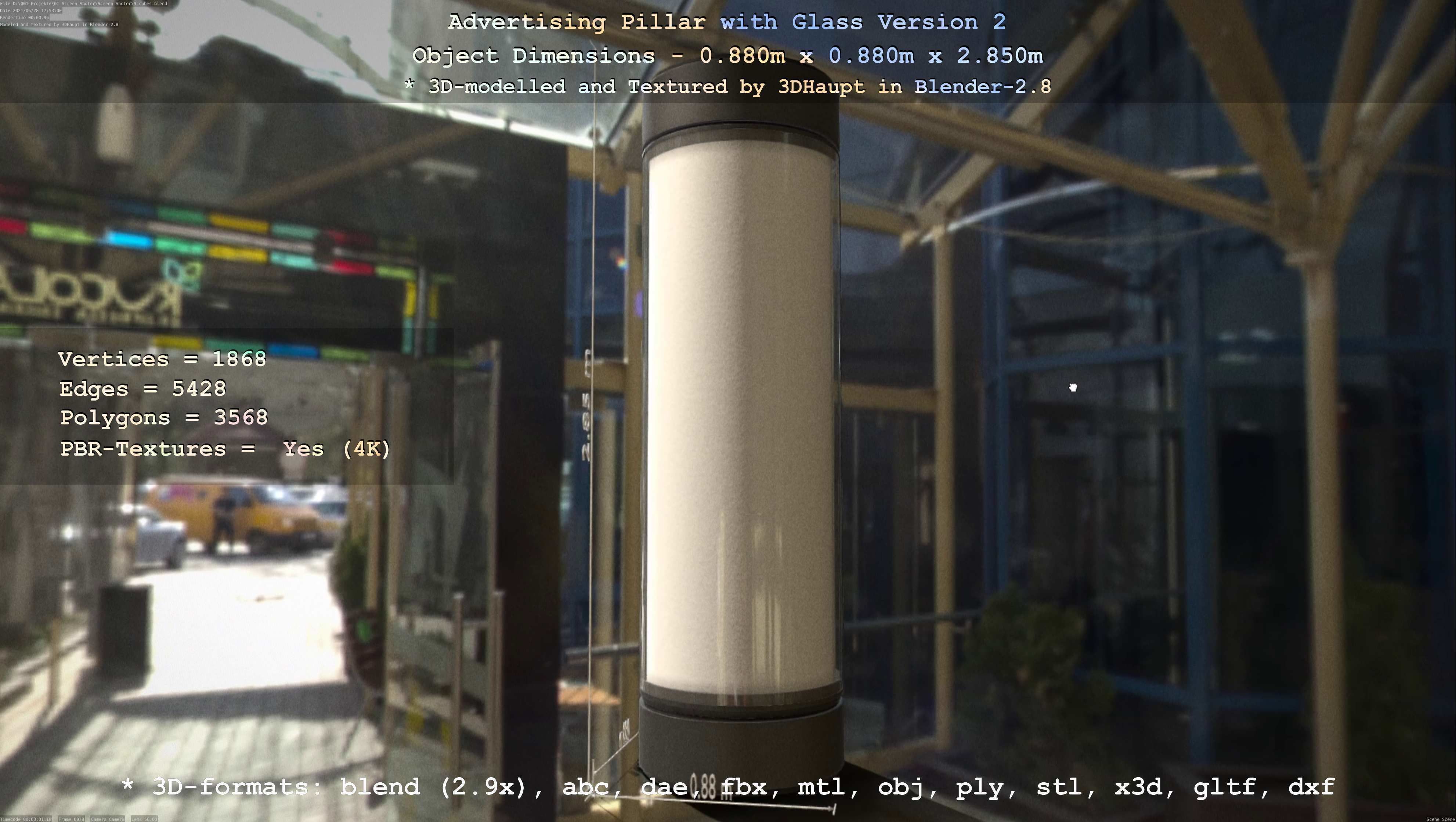 Advertising Pillar with Glass 2 Low-poly 3D model_91