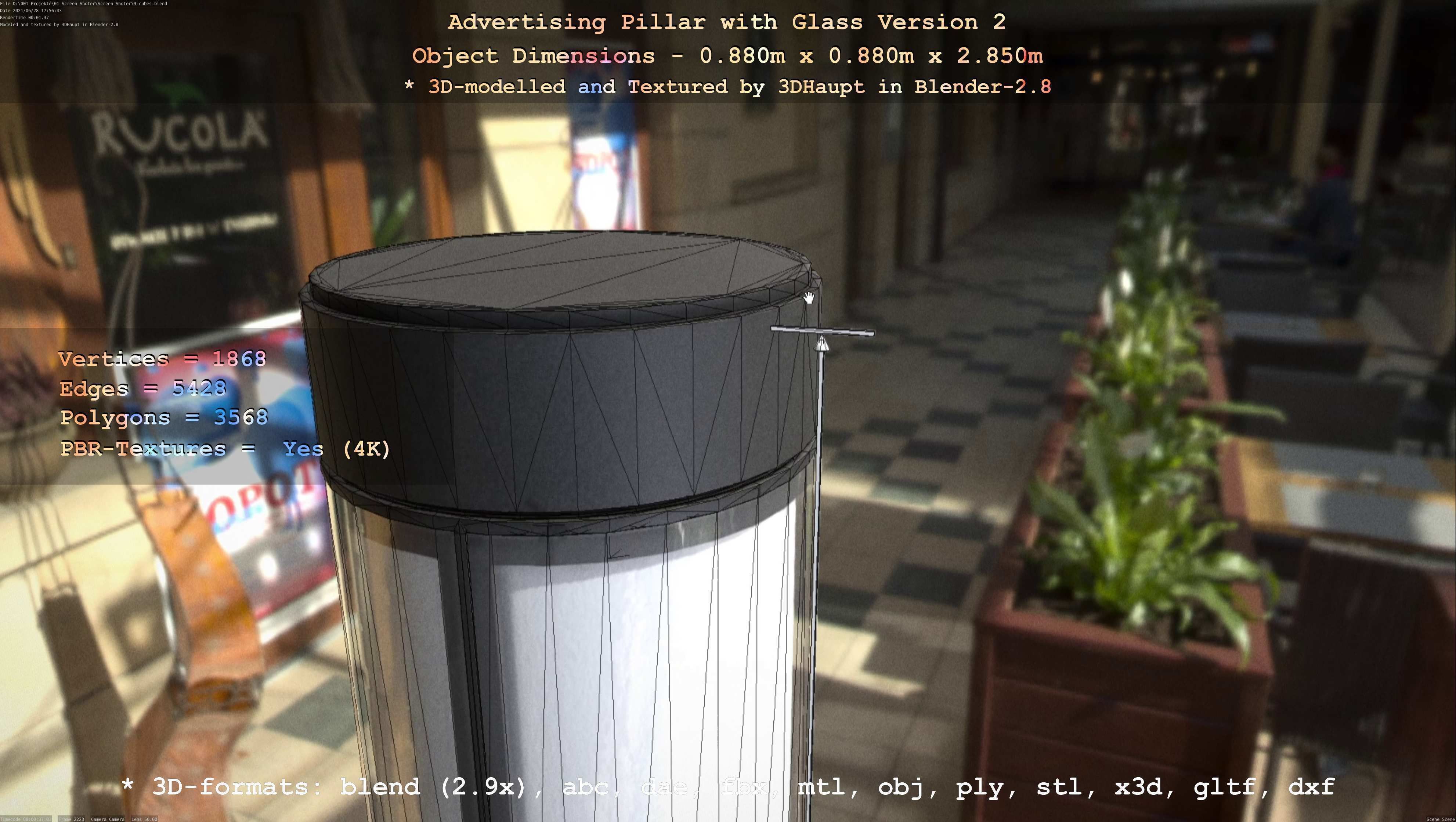 Advertising Pillar with Glass 2 Low-poly 3D model_21