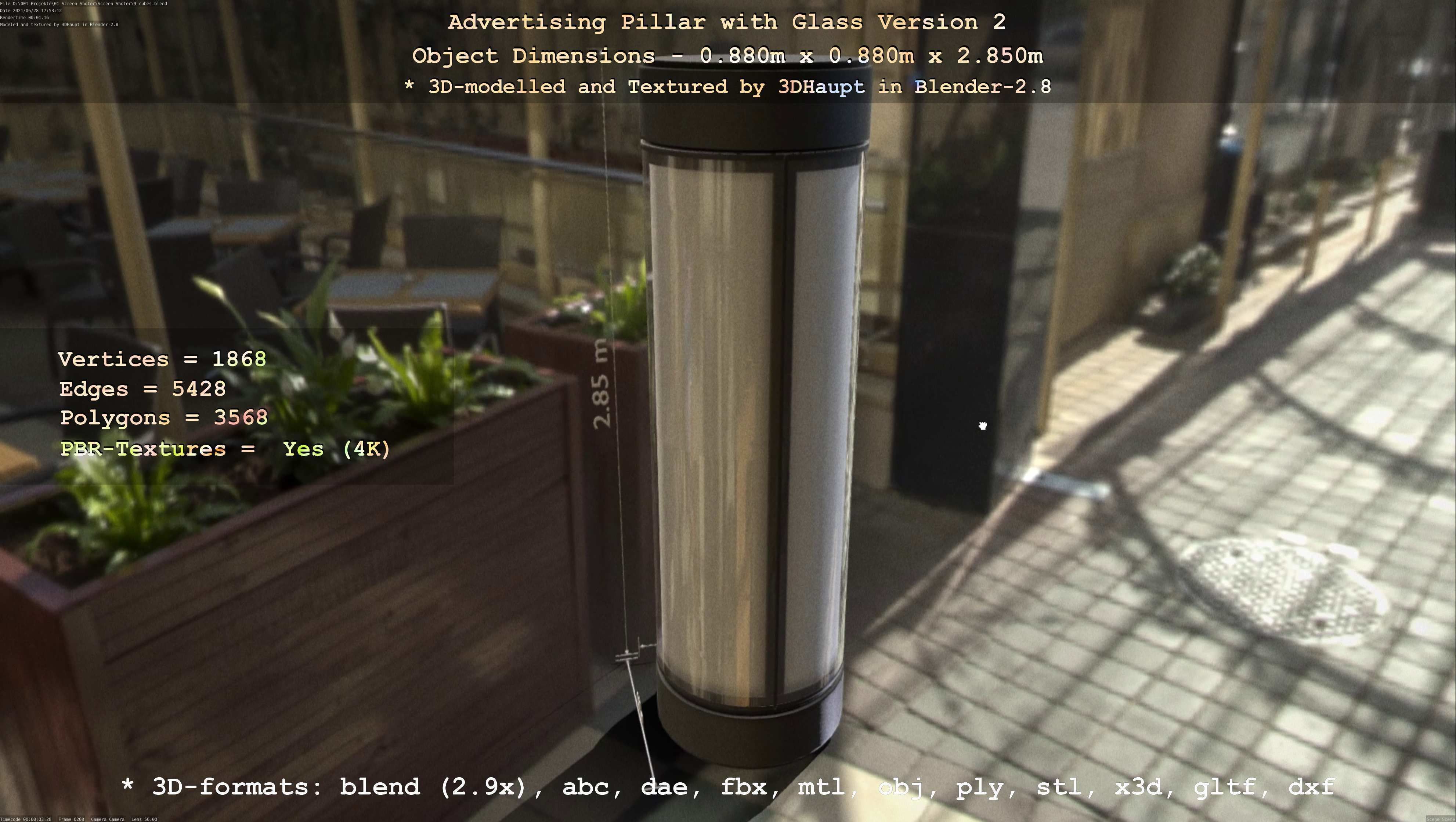 Advertising Pillar with Glass 2 Low-poly 3D model_39