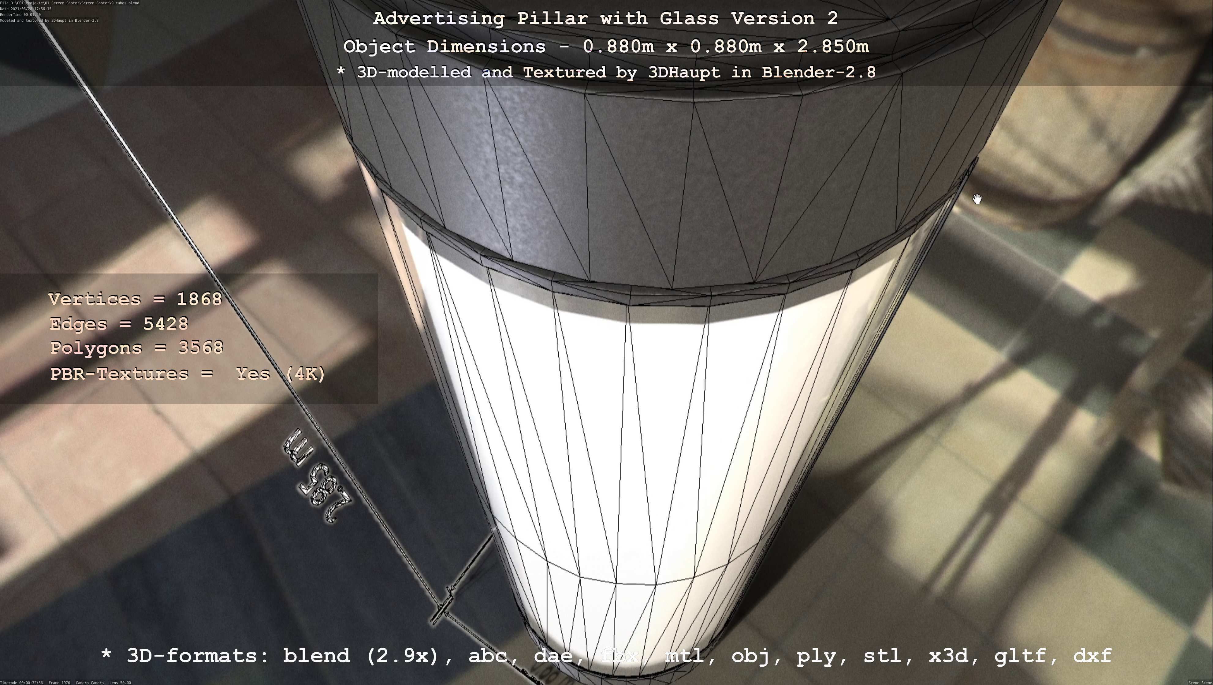 Advertising Pillar with Glass 2 Low-poly 3D model_17