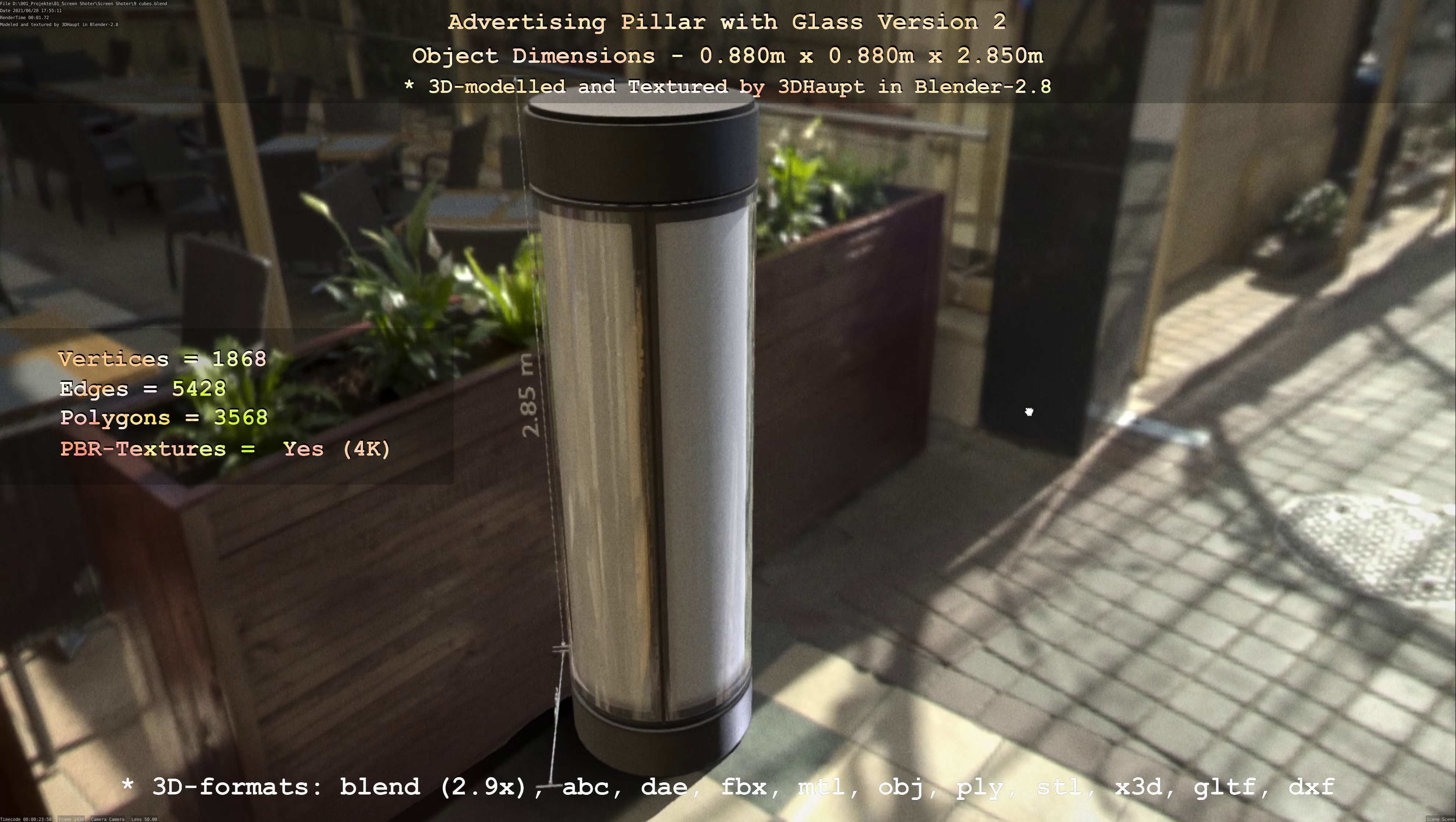 Advertising Pillar with Glass 2 Low-poly 3D model_146