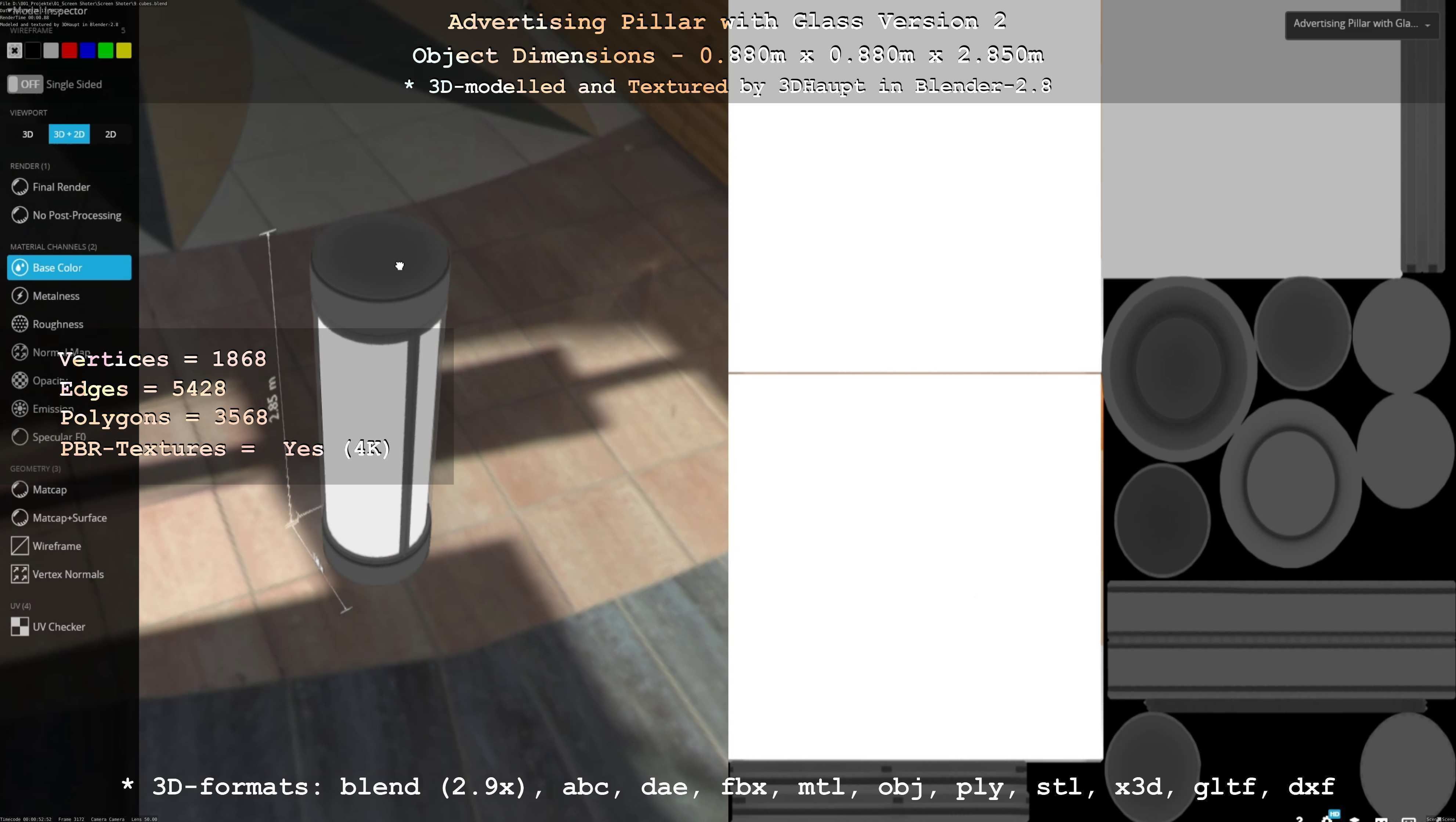 Advertising Pillar with Glass 2 Low-poly 3D model_30