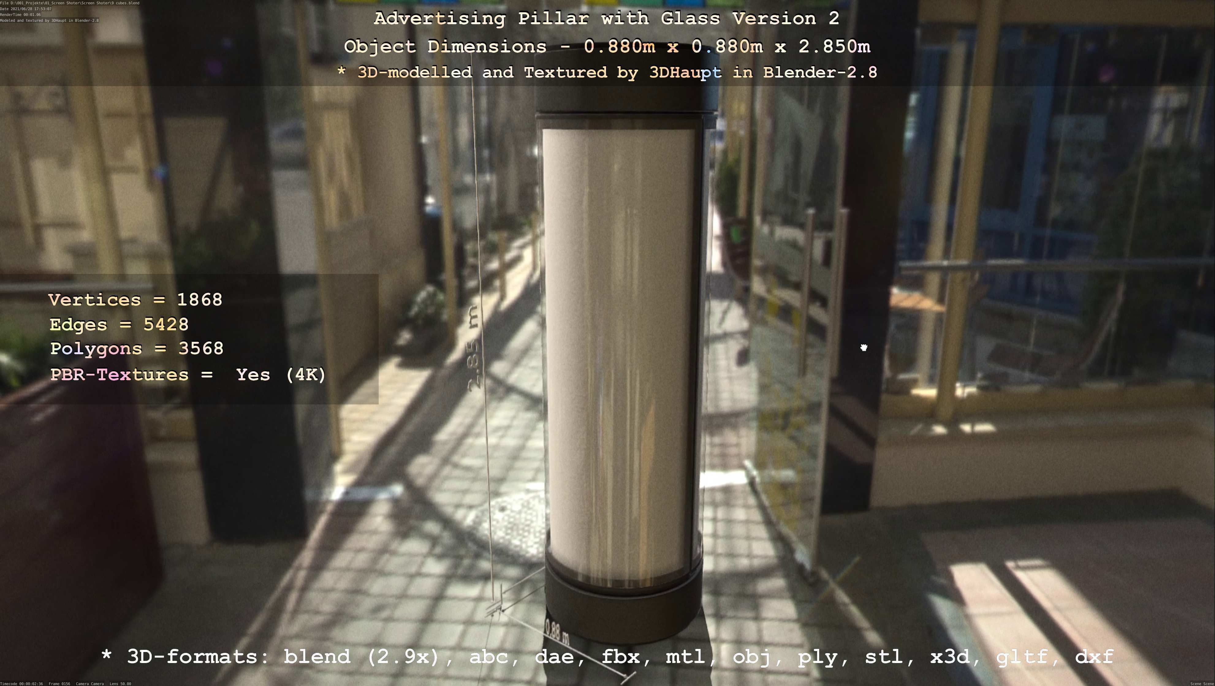 Advertising Pillar with Glass 2 Low-poly 3D model_93