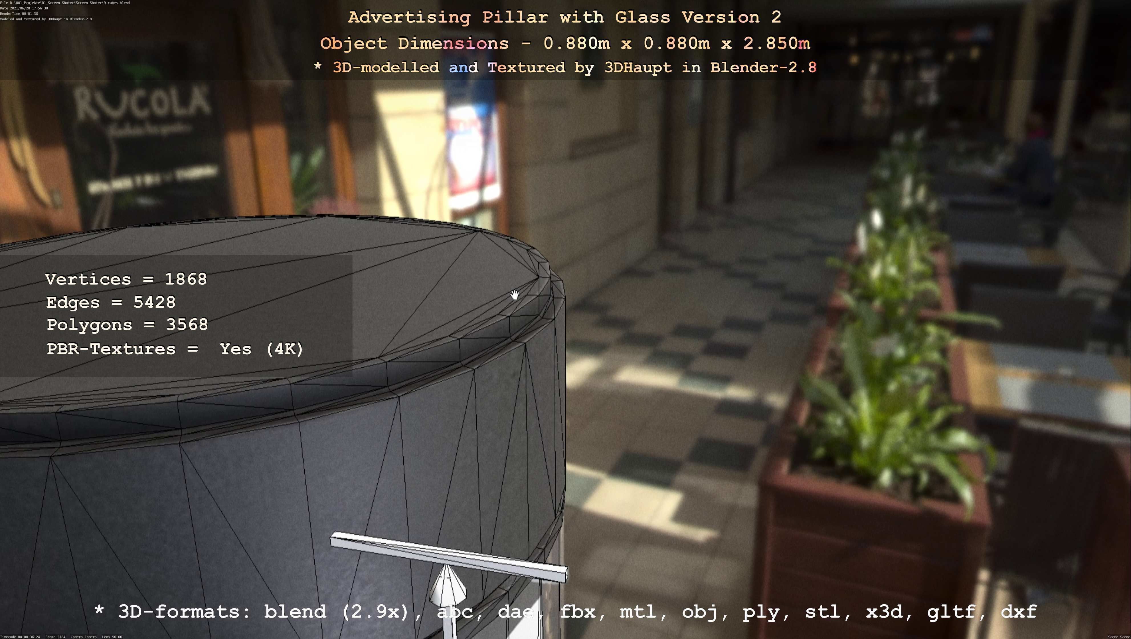 Advertising Pillar with Glass 2 Low-poly 3D model_20