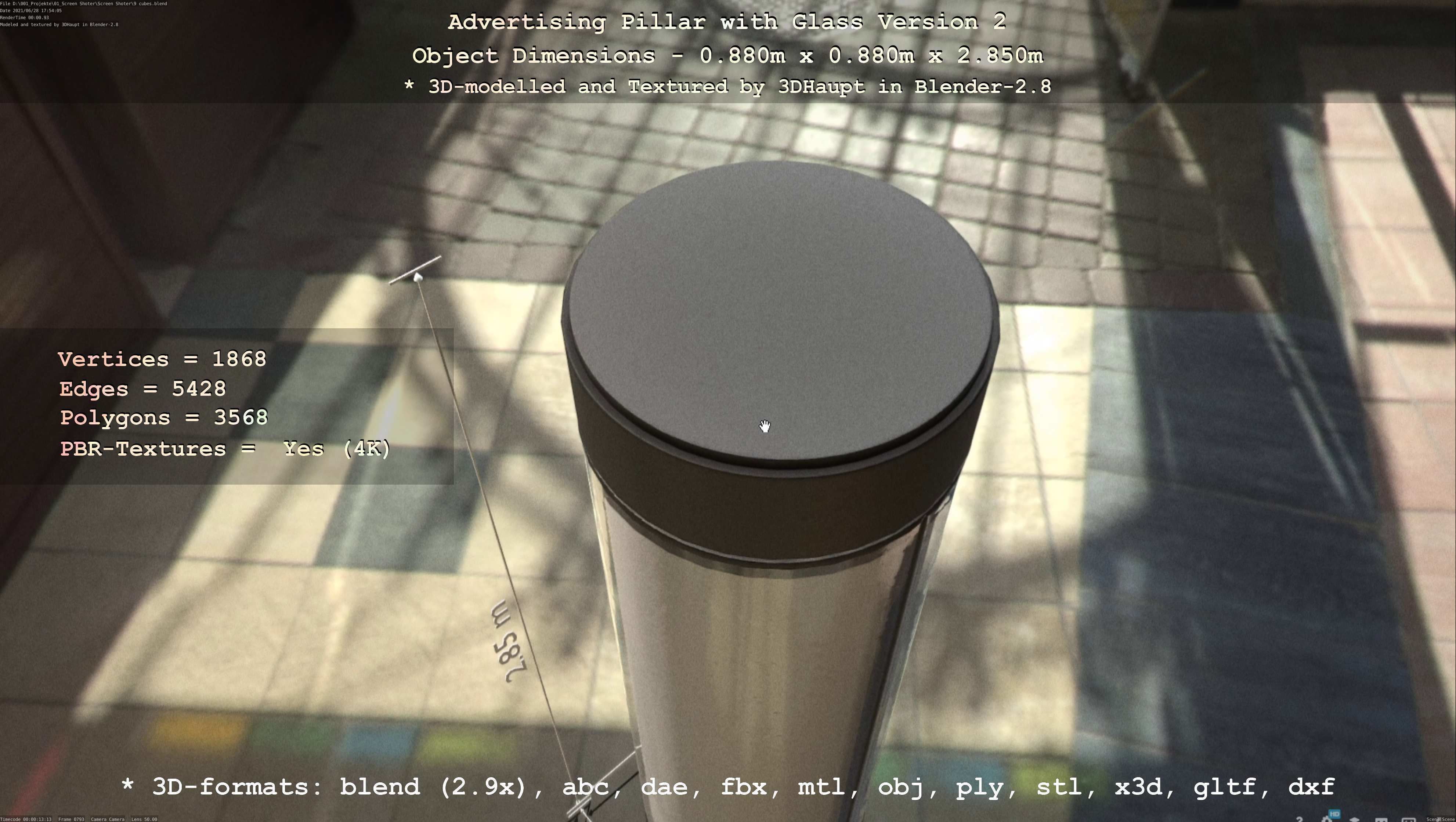 Advertising Pillar with Glass 2 Low-poly 3D model_48