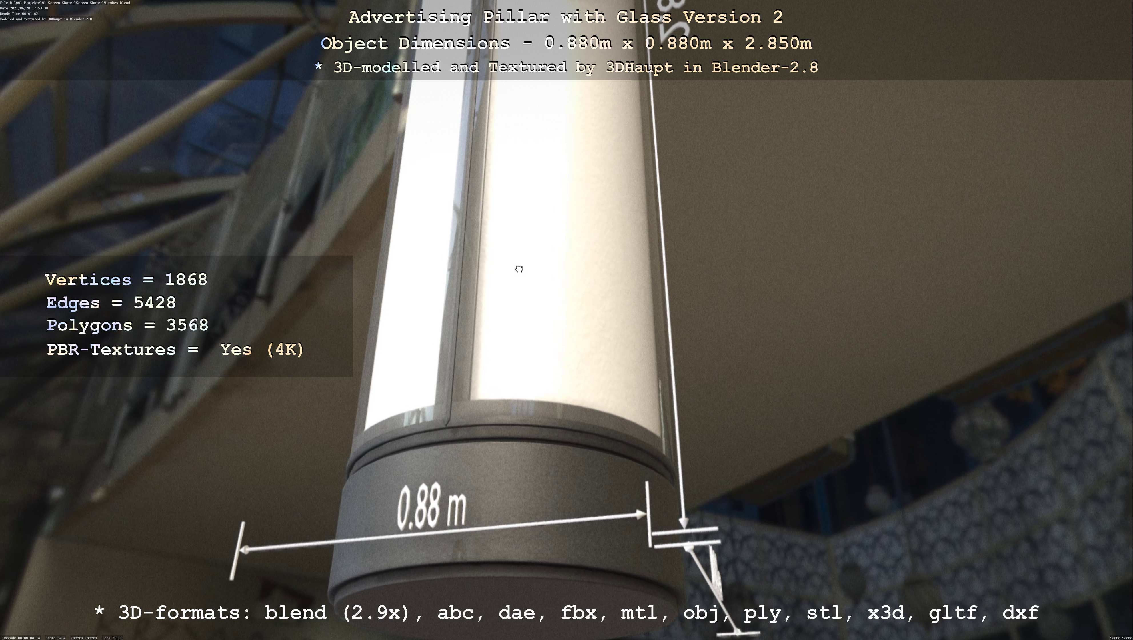 Advertising Pillar with Glass 2 Low-poly 3D model_107