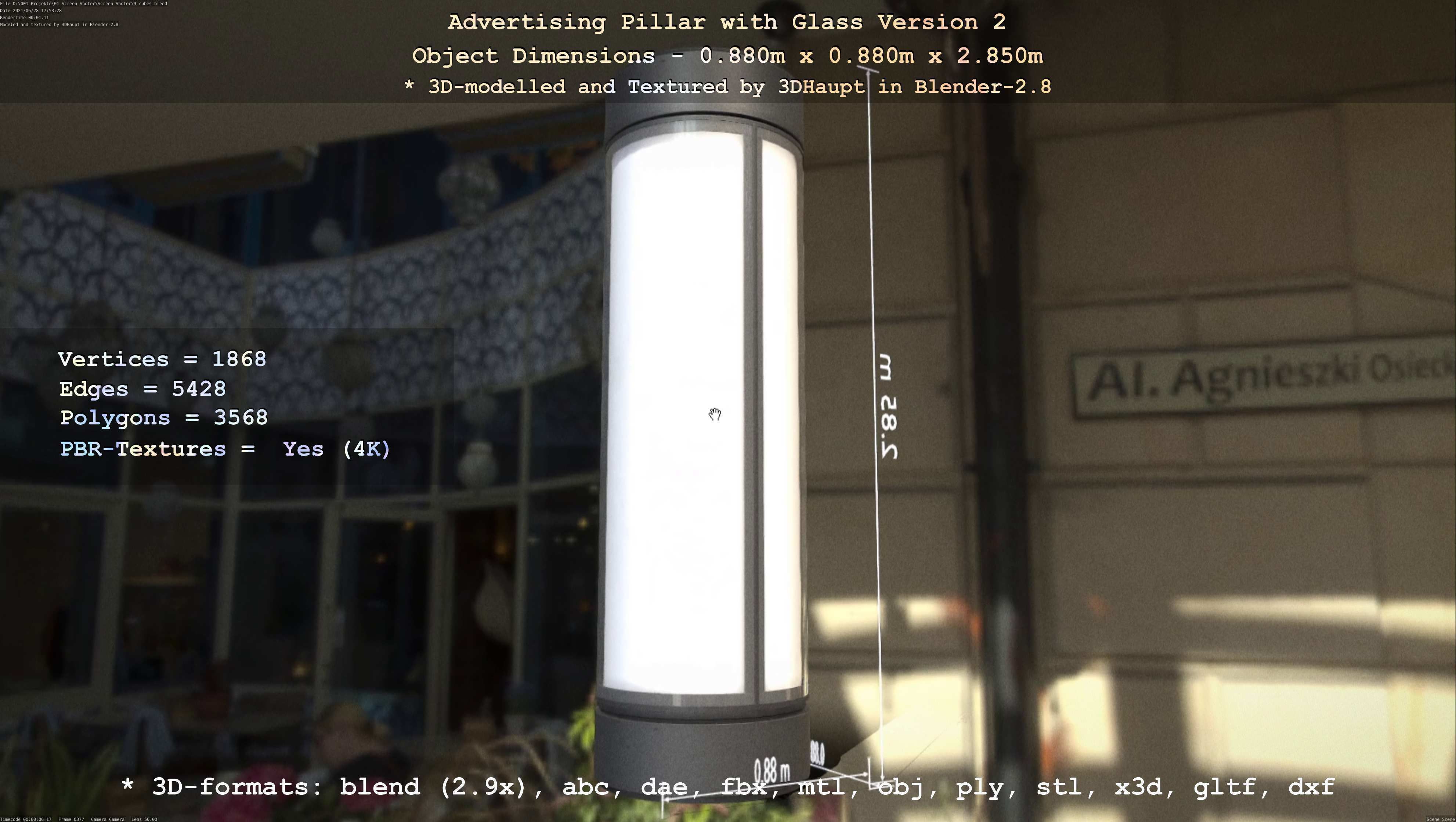 Advertising Pillar with Glass 2 Low-poly 3D model_102