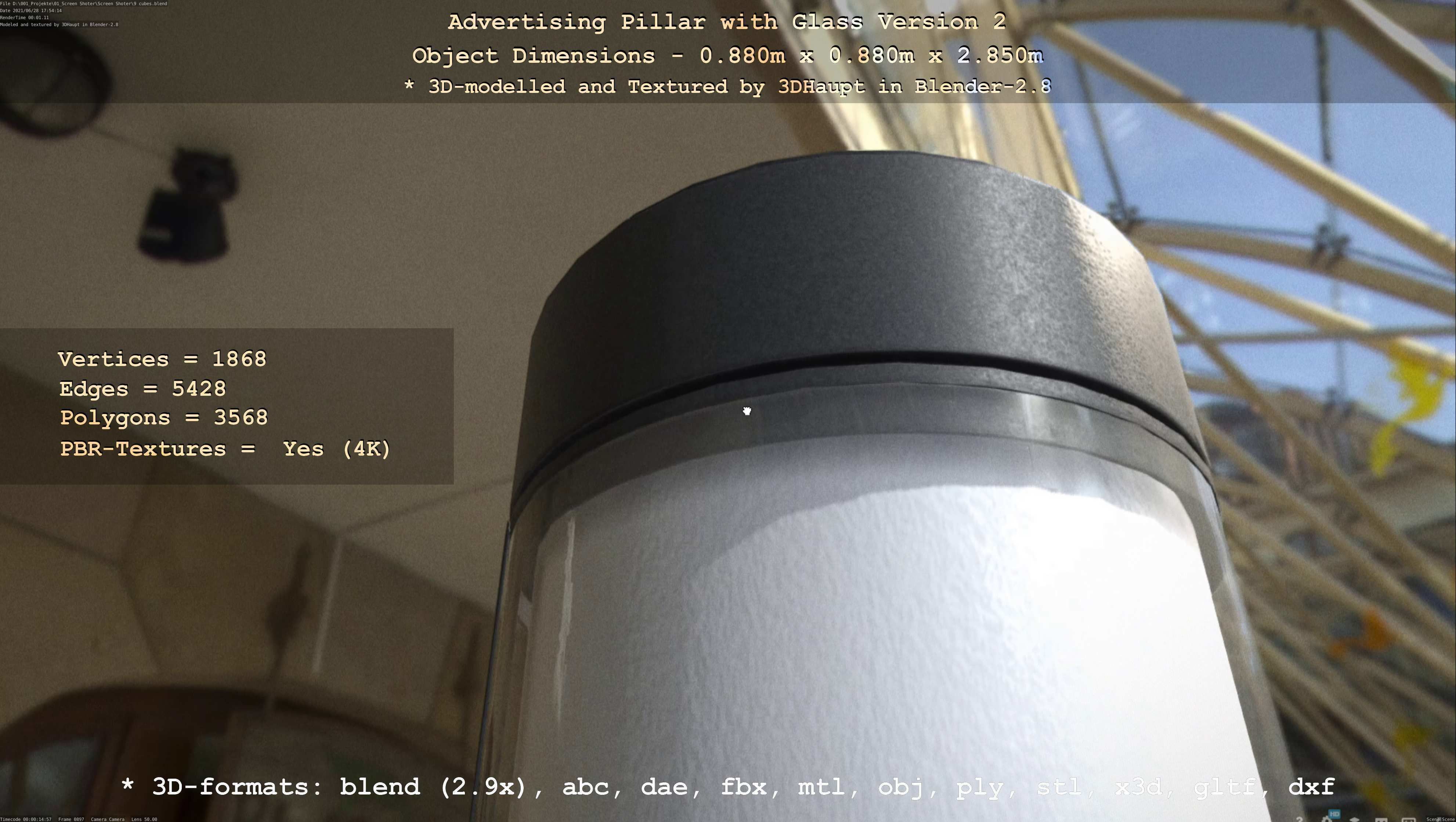 Advertising Pillar with Glass 2 Low-poly 3D model_124