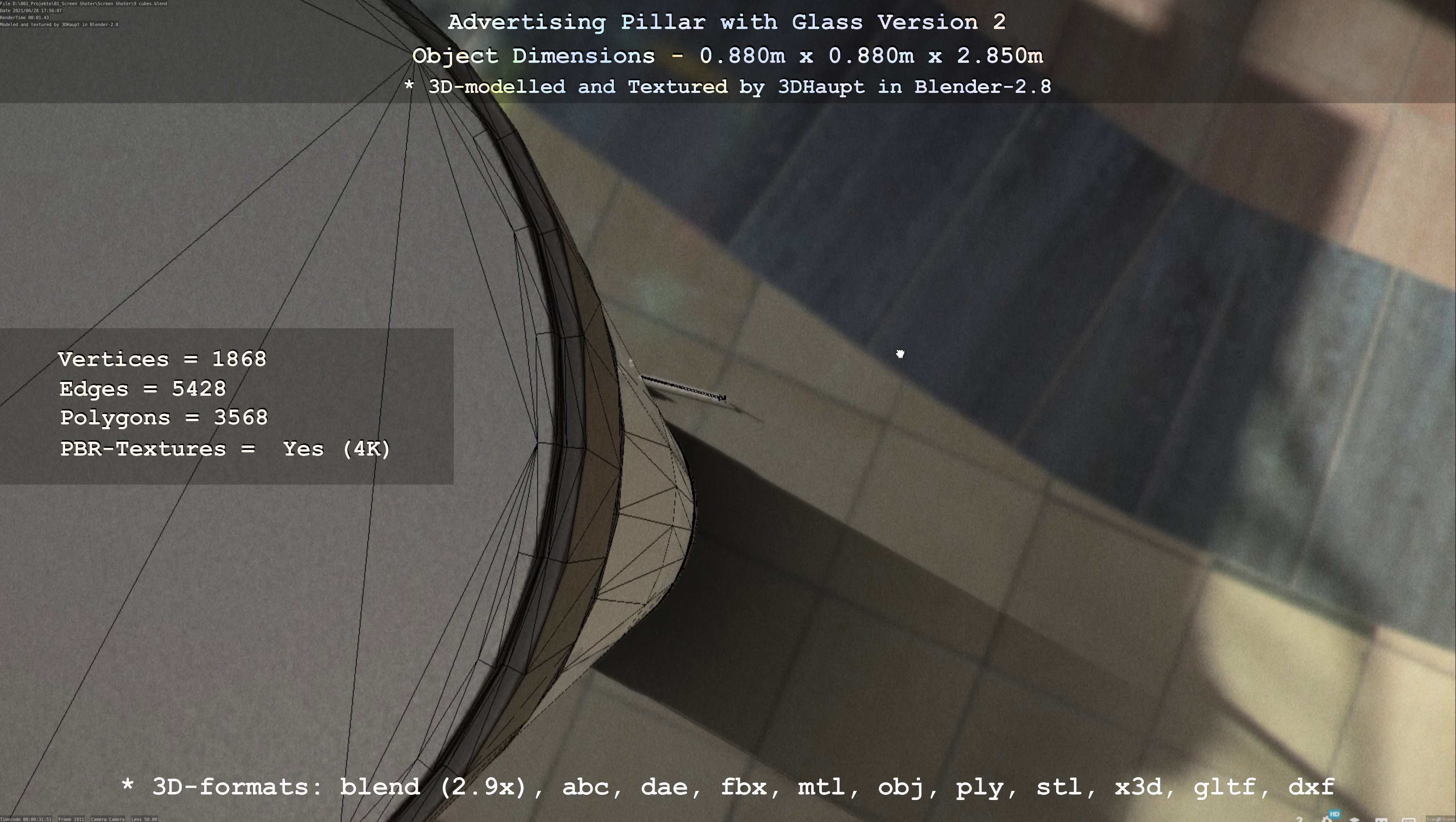 Advertising Pillar with Glass 2 Low-poly 3D model_63