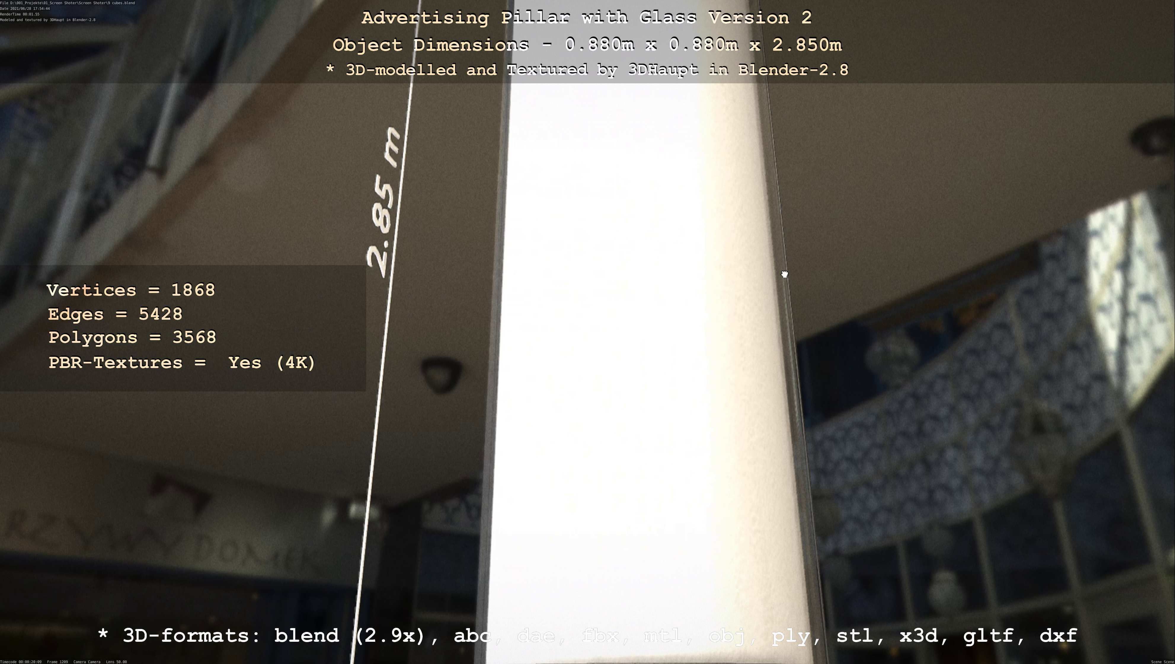 Advertising Pillar with Glass 2 Low-poly 3D model_139