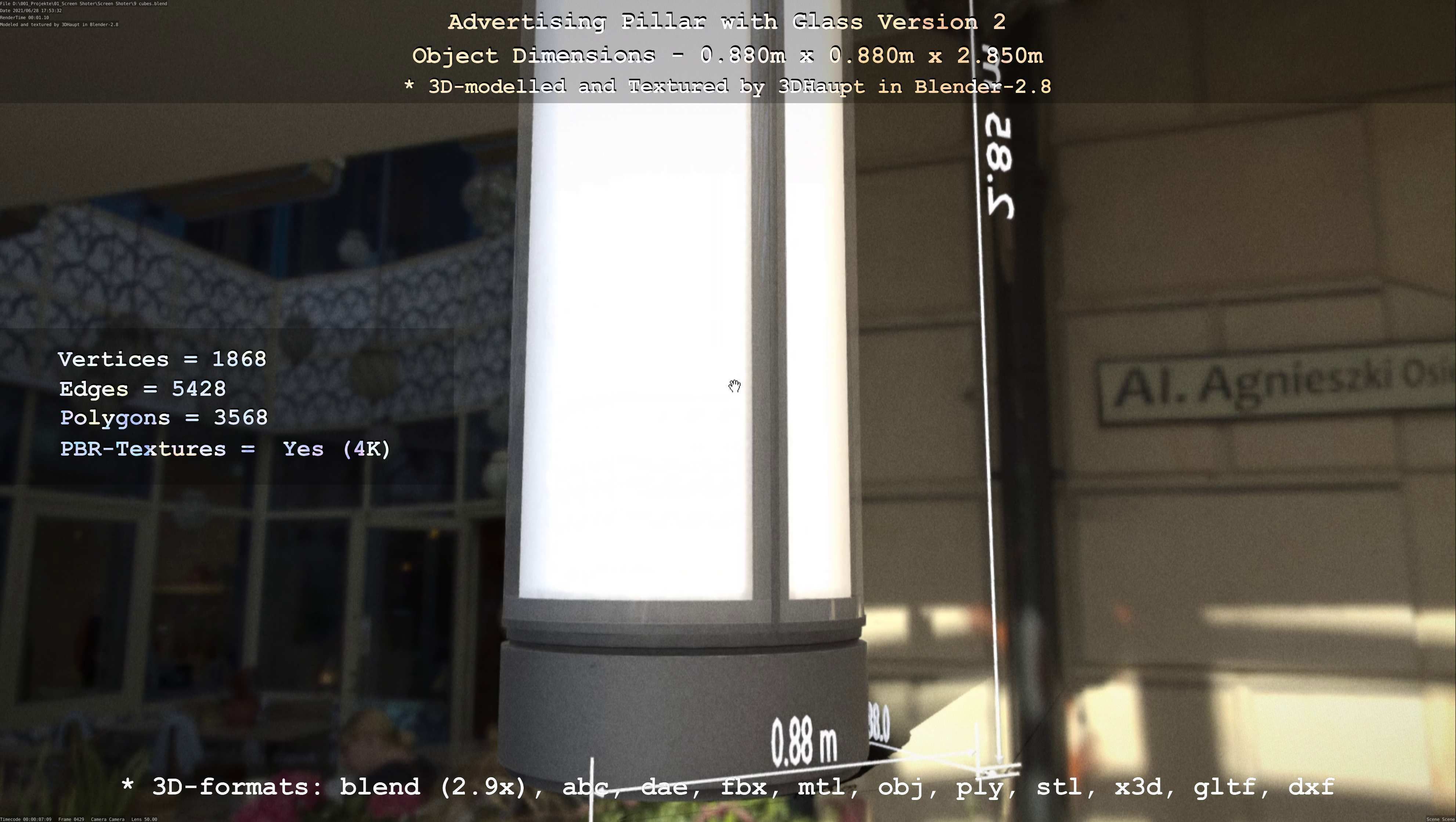 Advertising Pillar with Glass 2 Low-poly 3D model_105