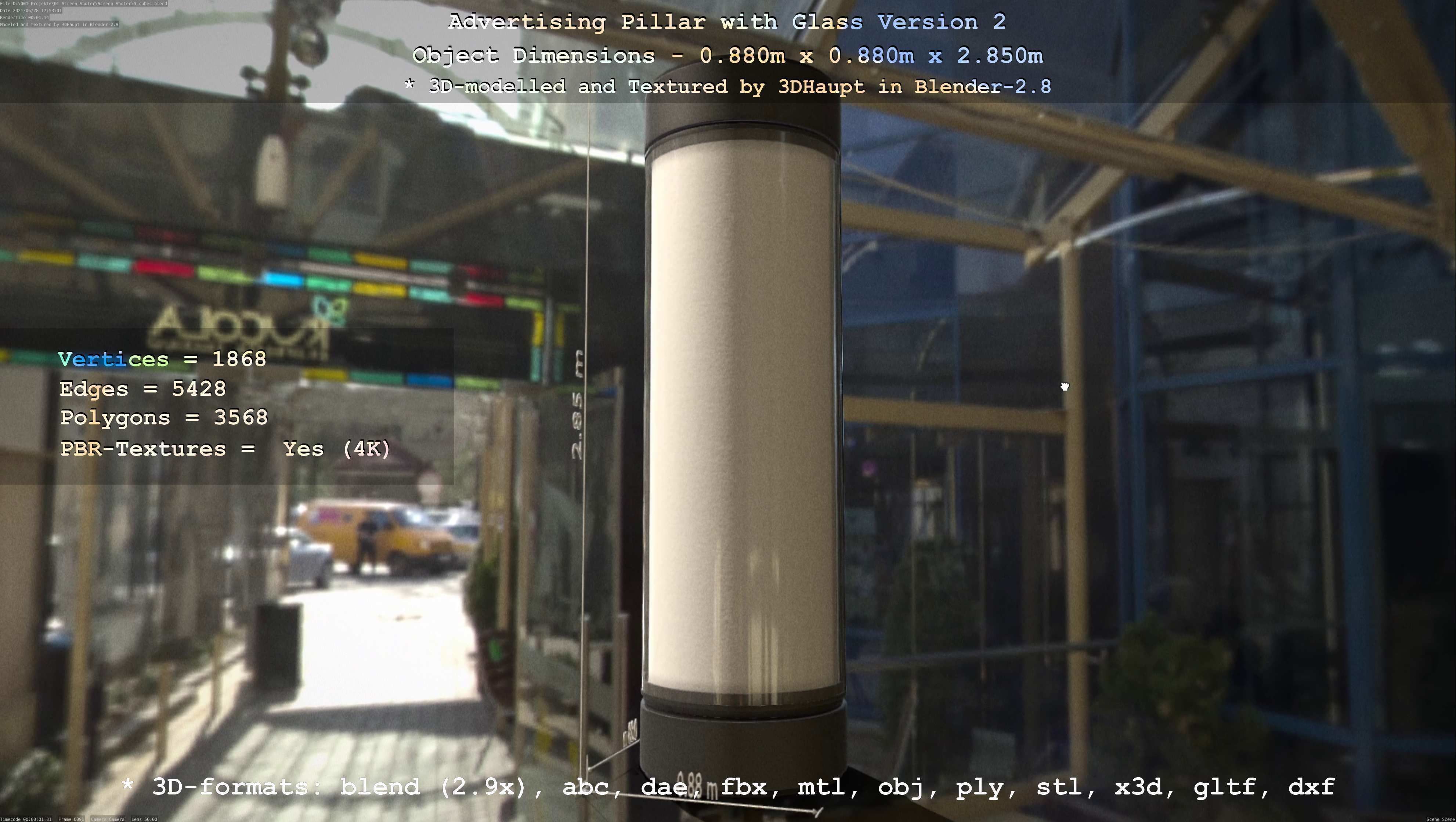 Advertising Pillar with Glass 2 Low-poly 3D model_92