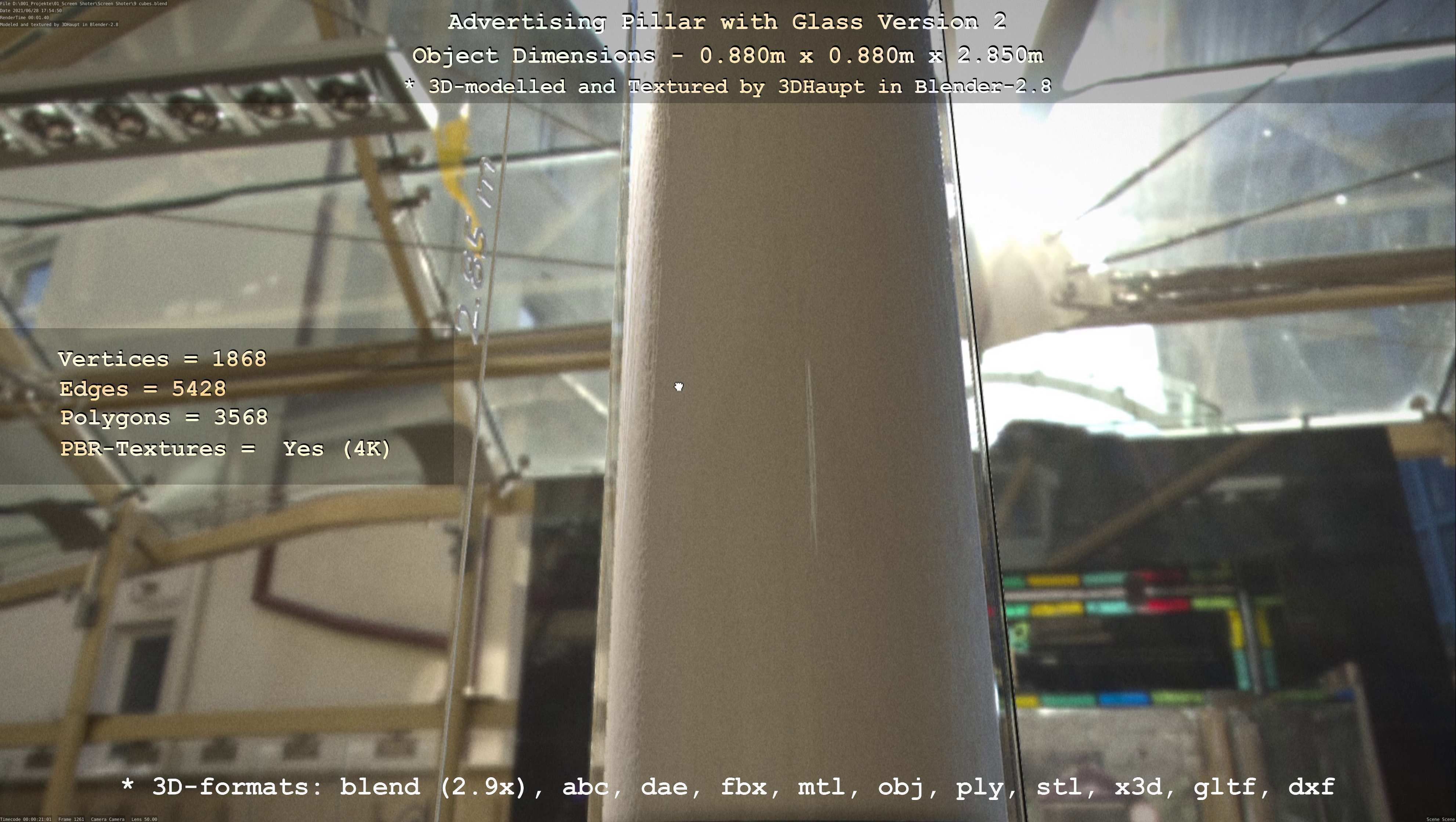 Advertising Pillar with Glass 2 Low-poly 3D model_141