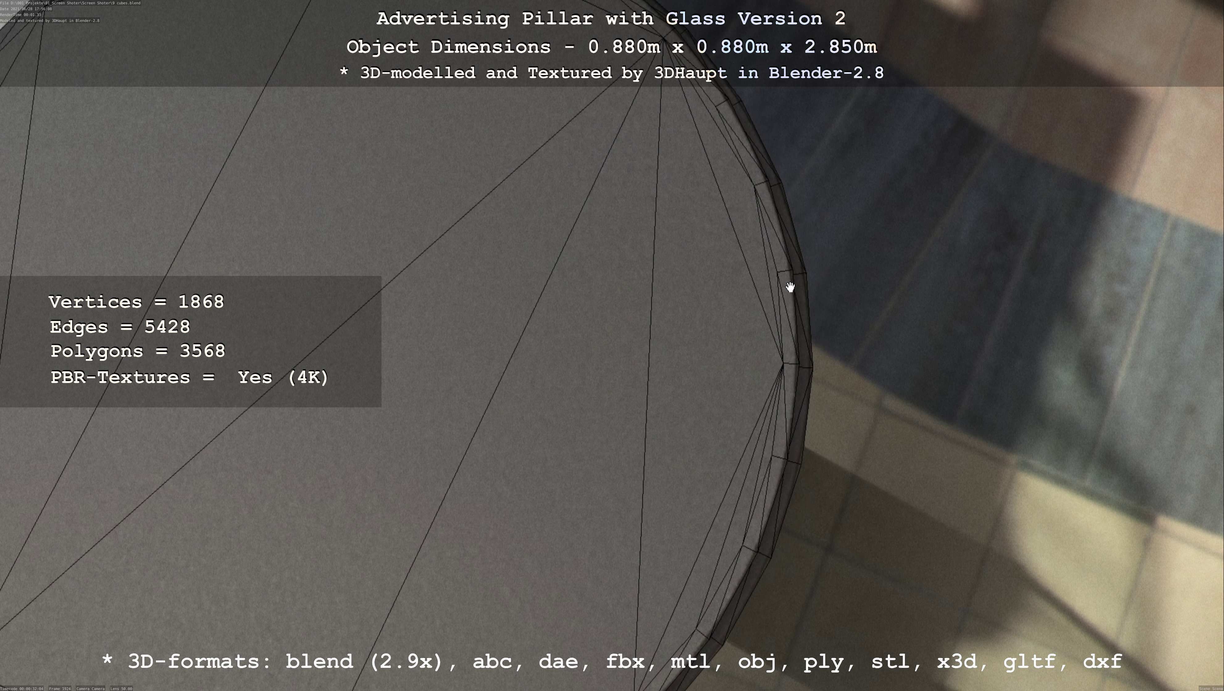 Advertising Pillar with Glass 2 Low-poly 3D model_15