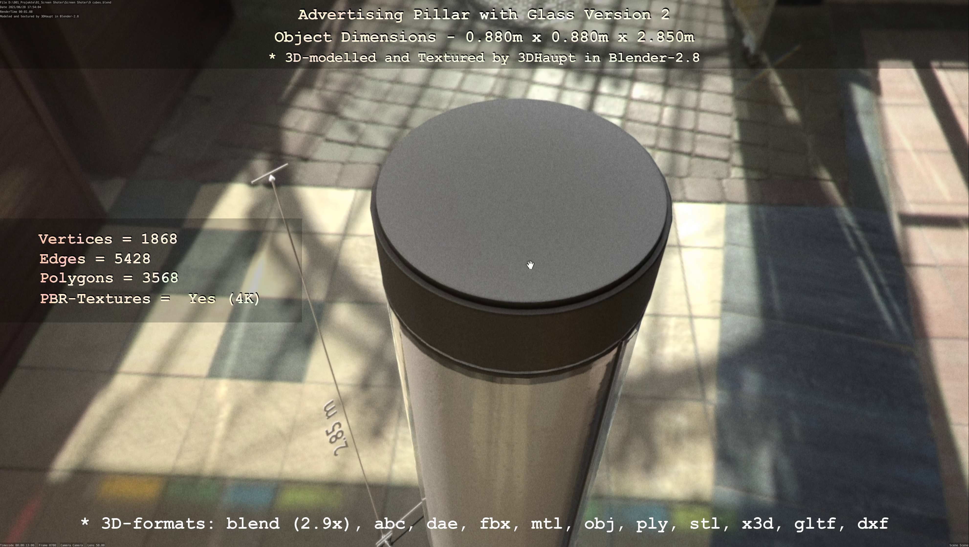 Advertising Pillar with Glass 2 Low-poly 3D model_120