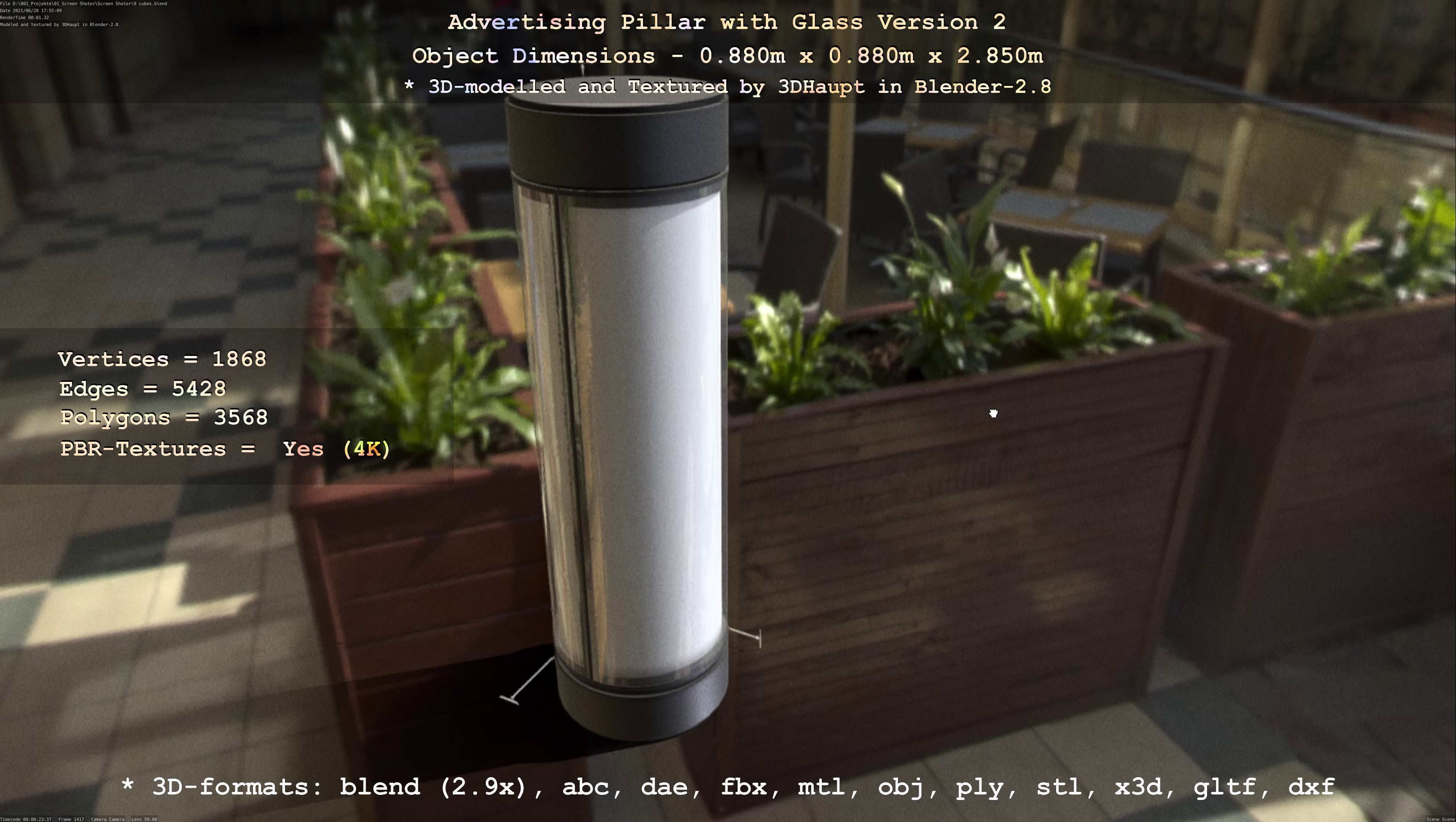 Advertising Pillar with Glass 2 Low-poly 3D model_55