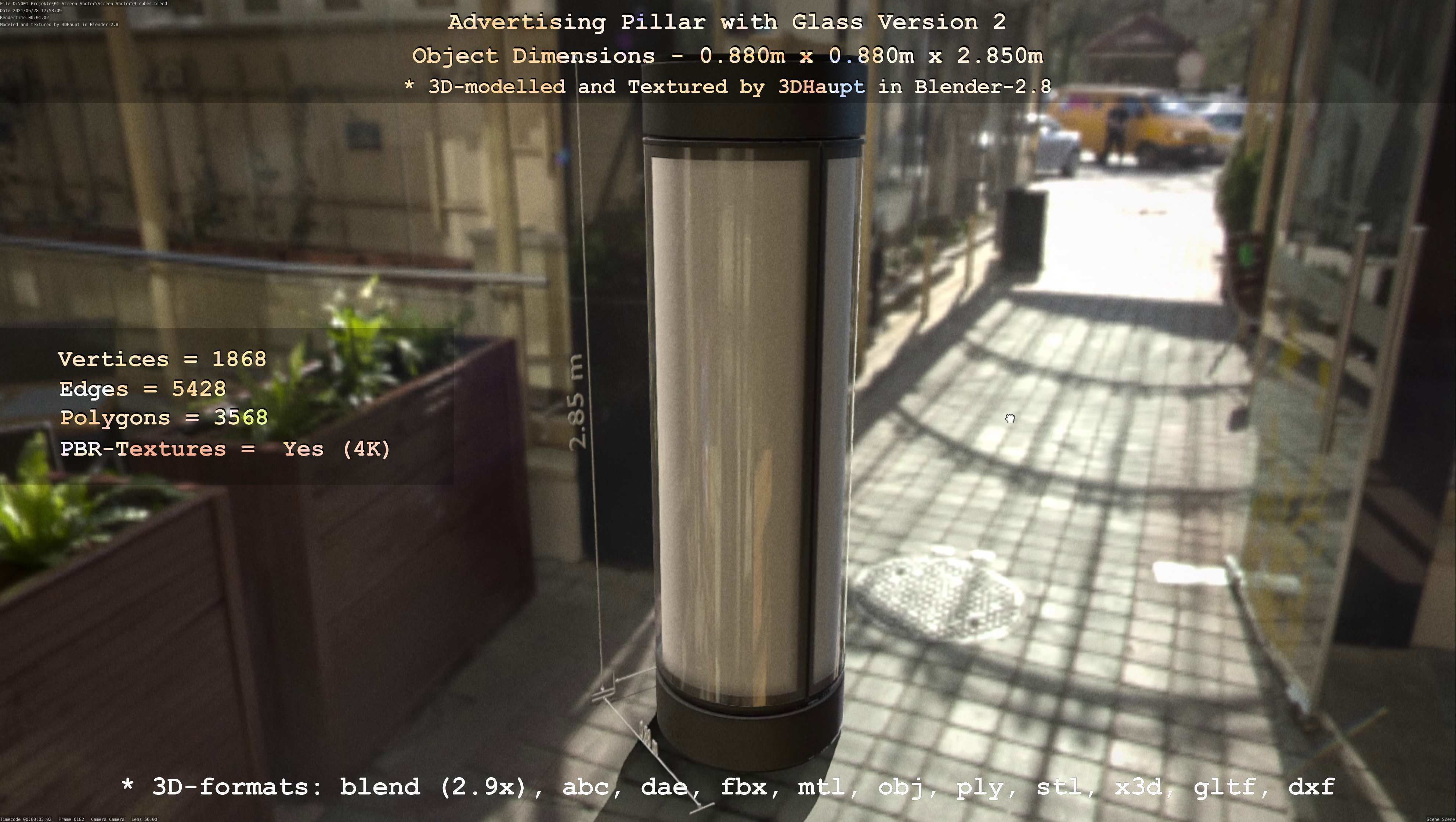 Advertising Pillar with Glass 2 Low-poly 3D model_38