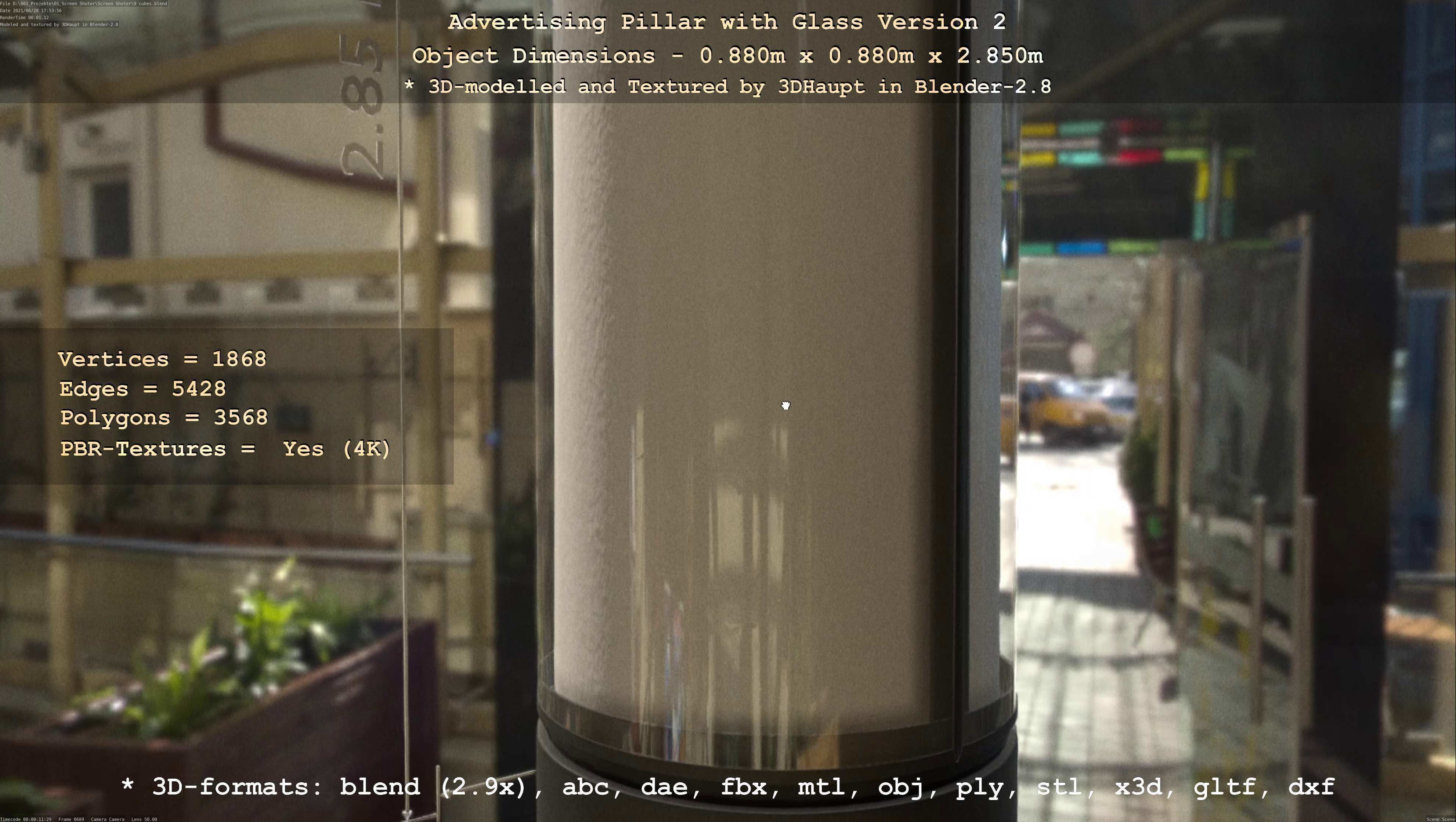 Advertising Pillar with Glass 2 Low-poly 3D model_115