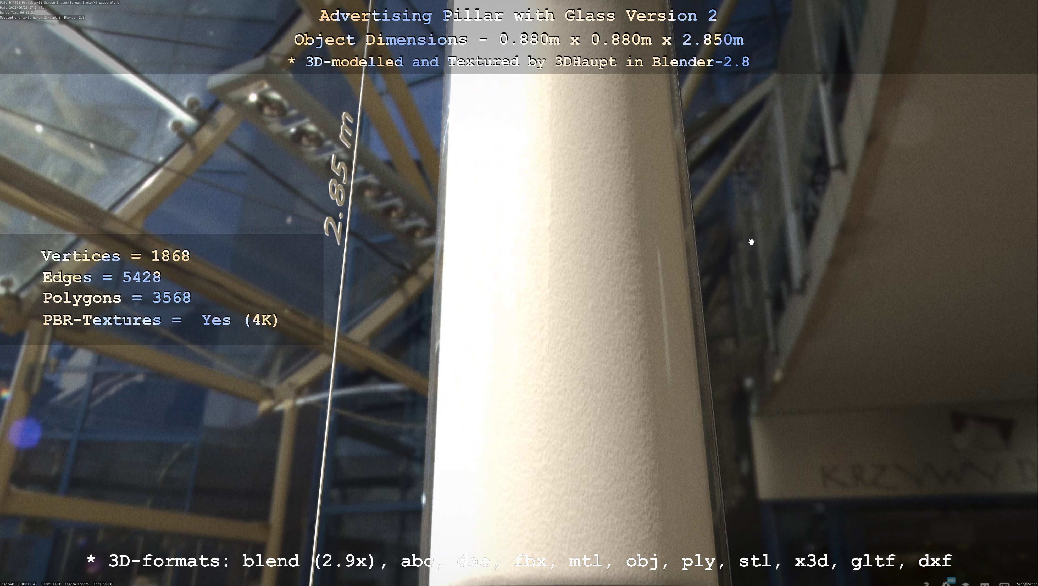 Advertising Pillar with Glass 2 Low-poly 3D model_138