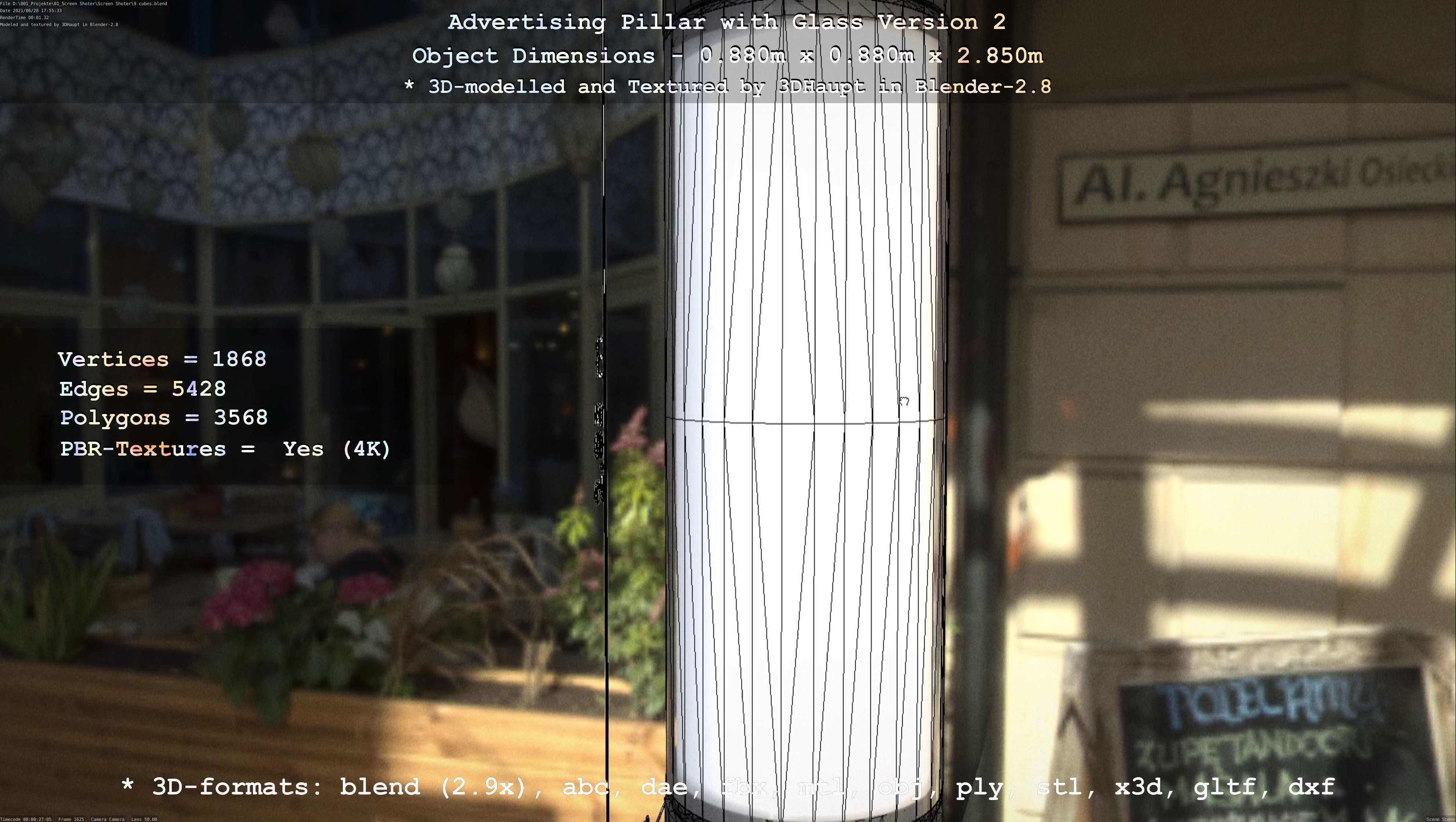 Advertising Pillar with Glass 2 Low-poly 3D model_122