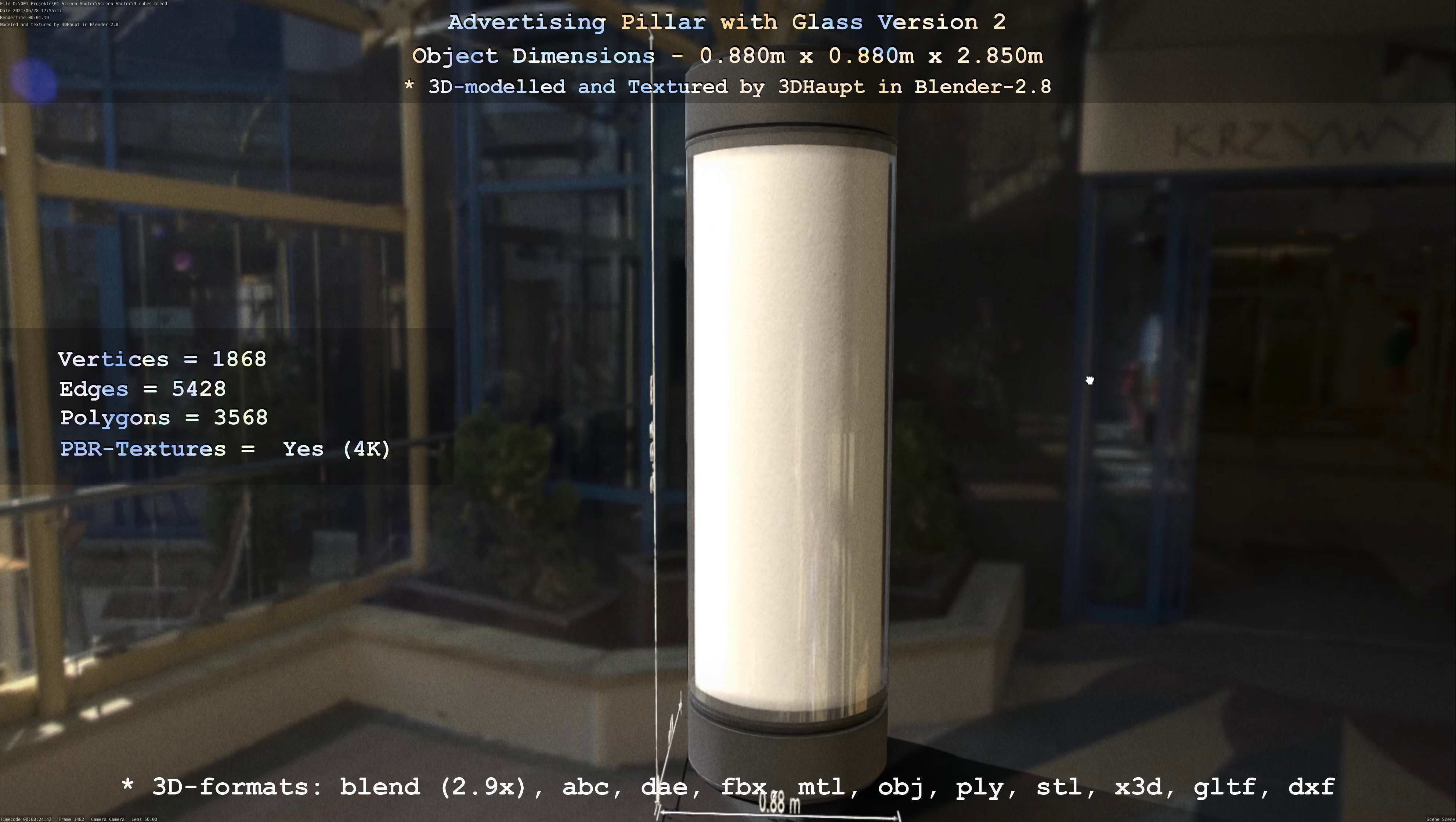 Advertising Pillar with Glass 2 Low-poly 3D model_6