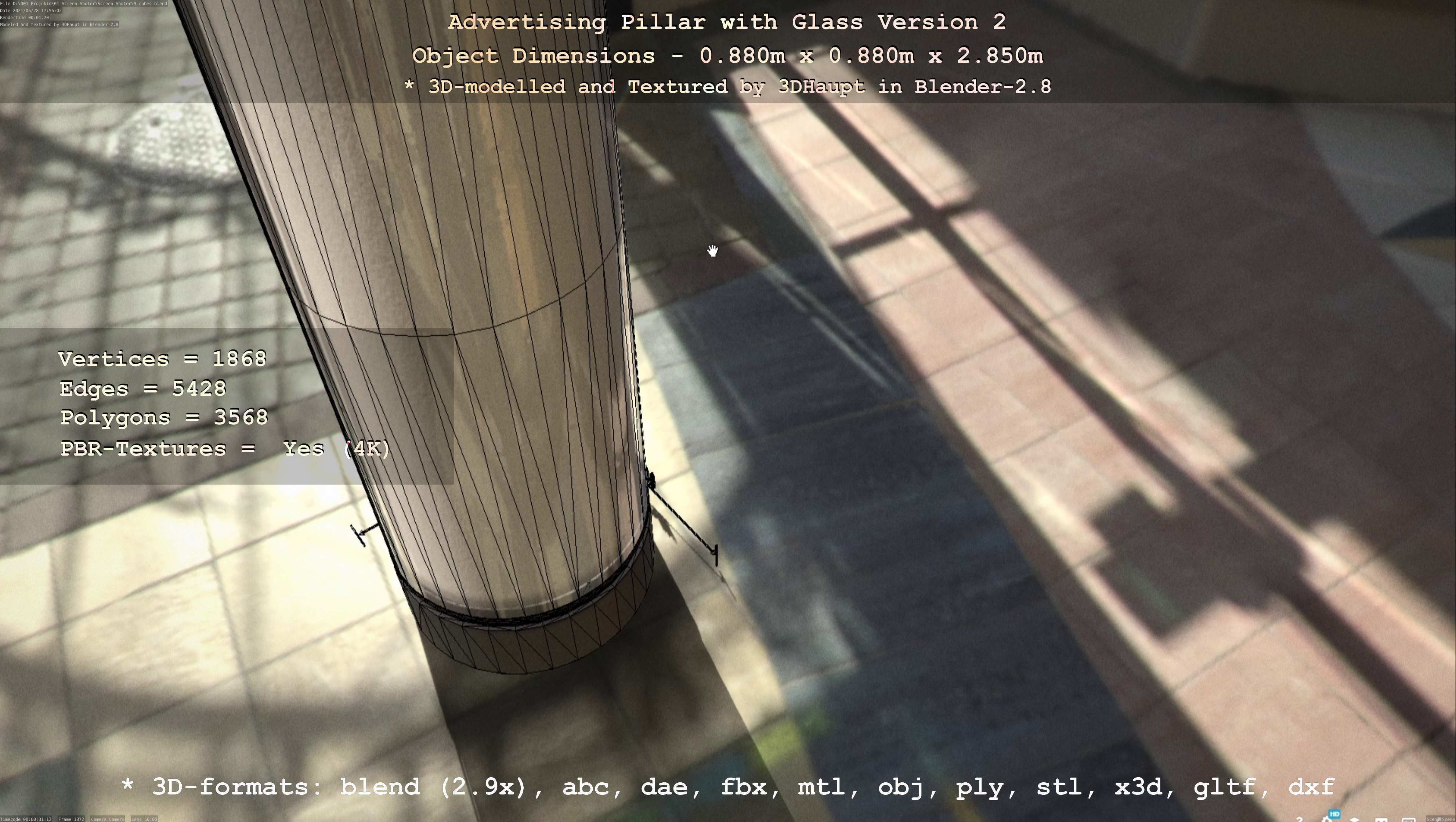 Advertising Pillar with Glass 2 Low-poly 3D model_4