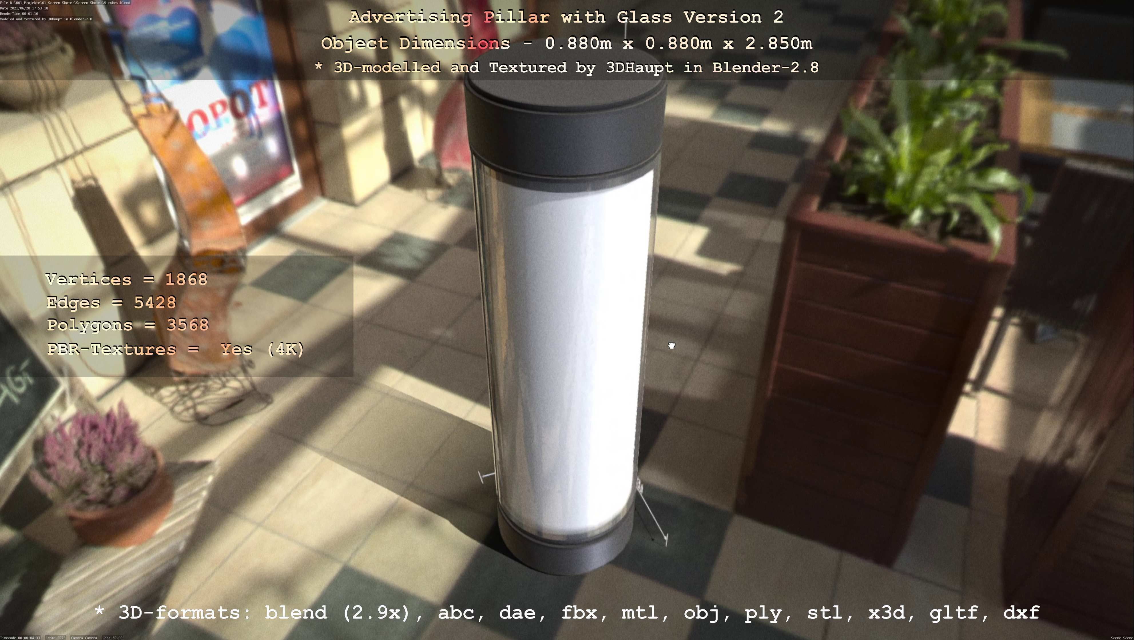 Advertising Pillar with Glass 2 Low-poly 3D model_97