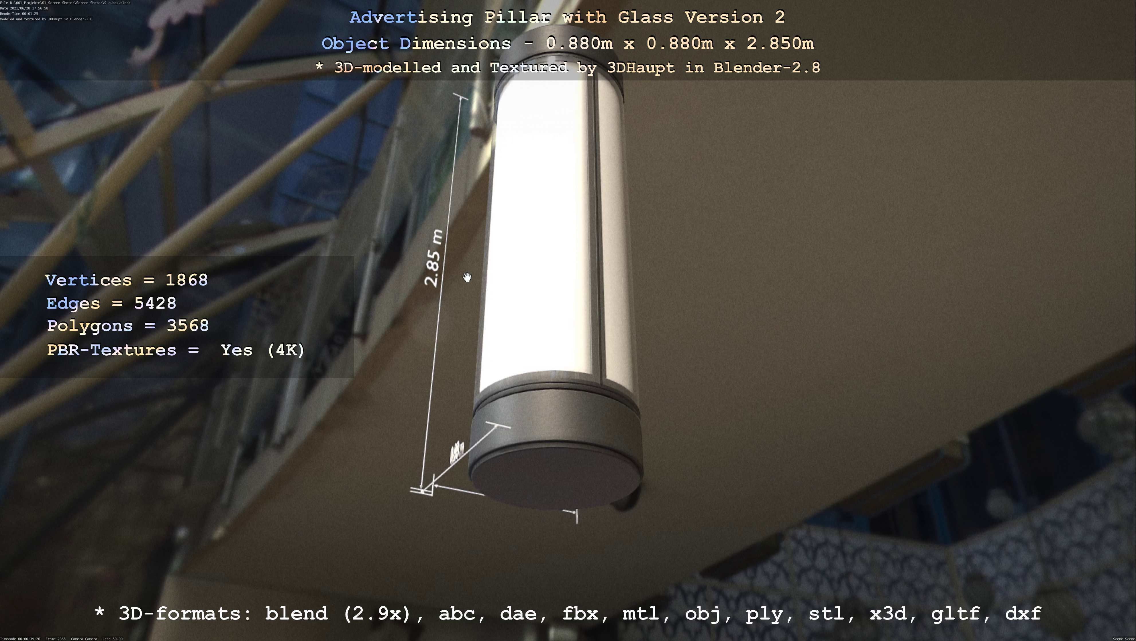 Advertising Pillar with Glass 2 Low-poly 3D model_83