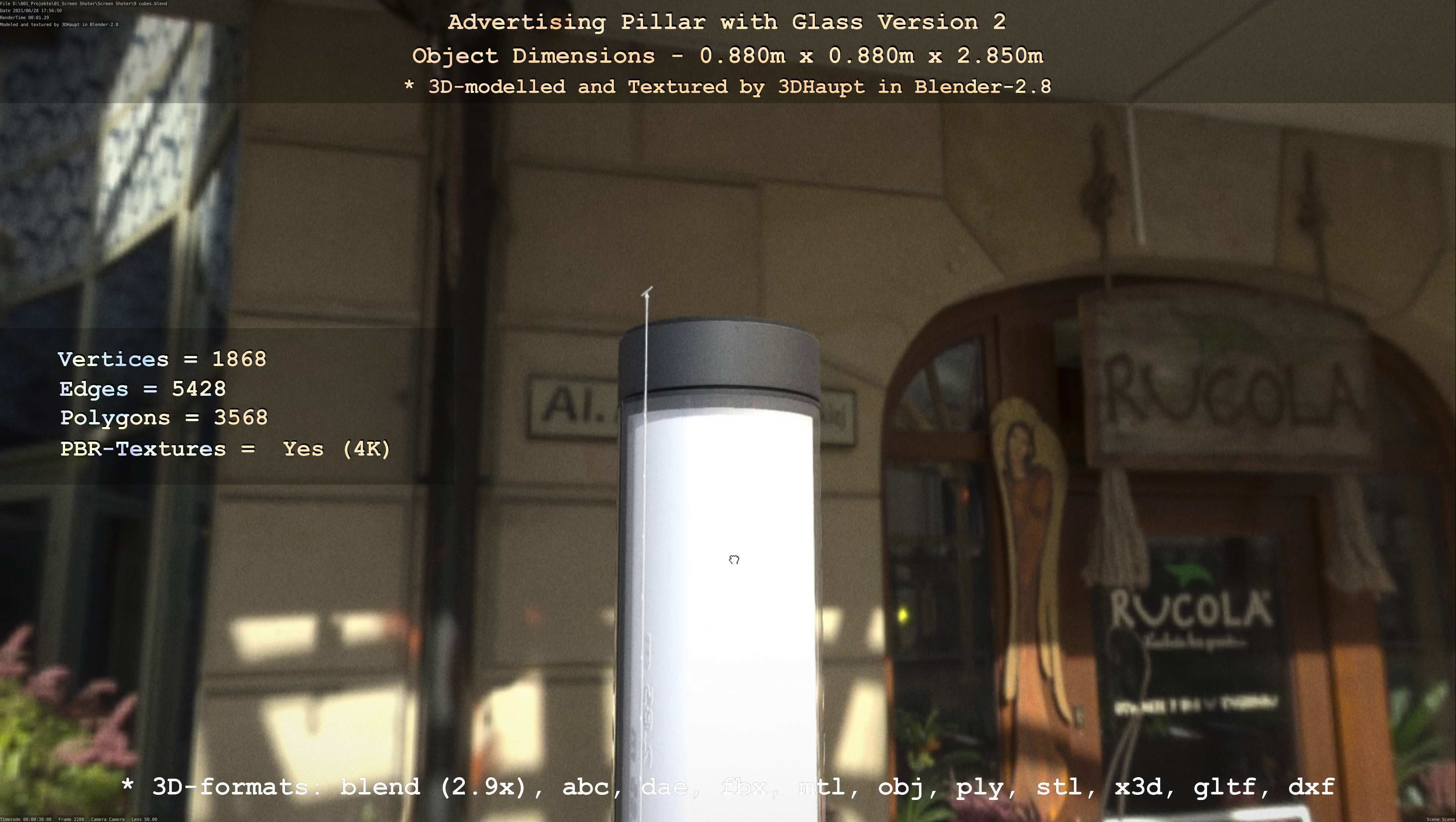 Advertising Pillar with Glass 2 Low-poly 3D model_80