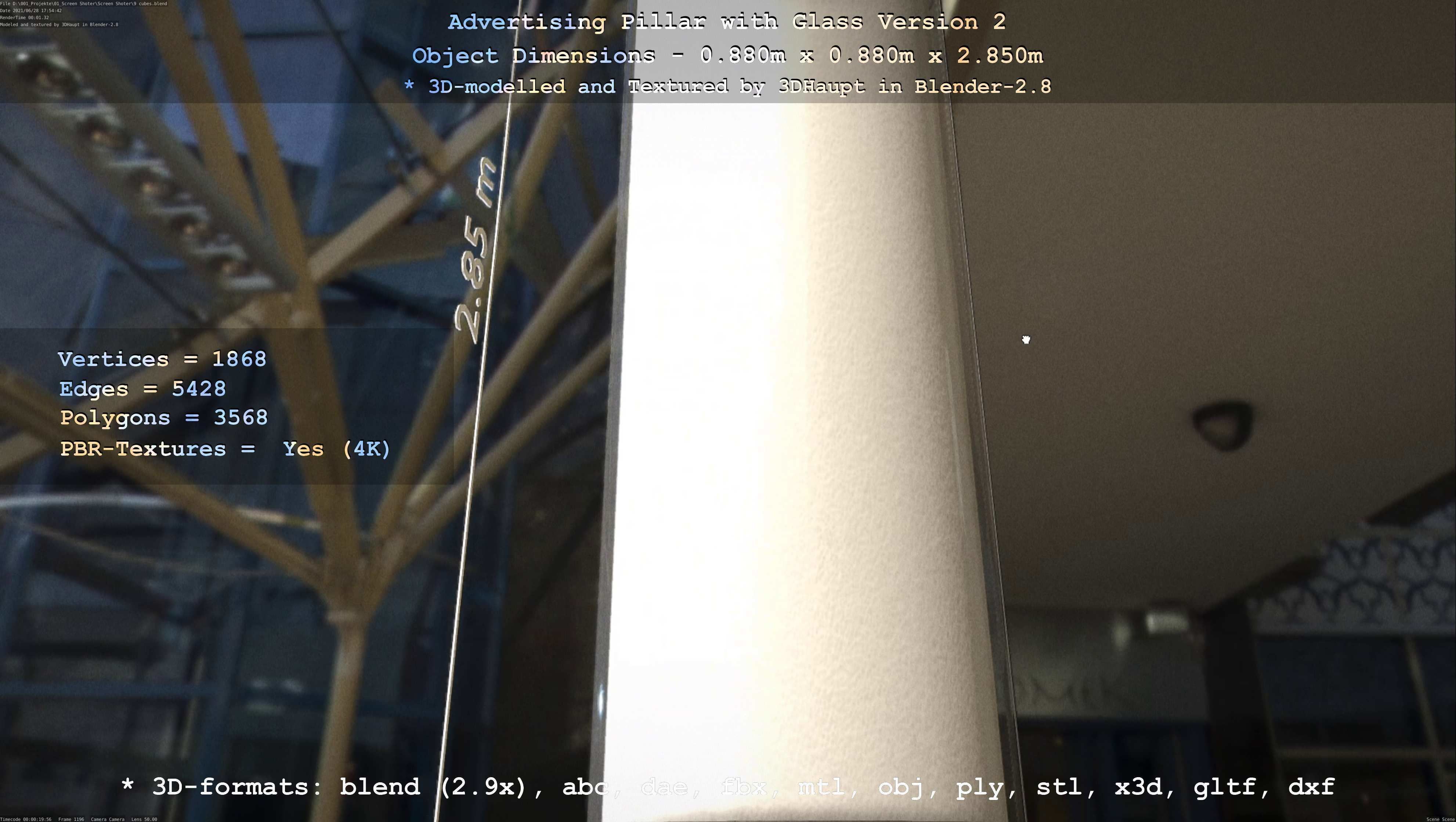 Advertising Pillar with Glass 2 Low-poly 3D model_14