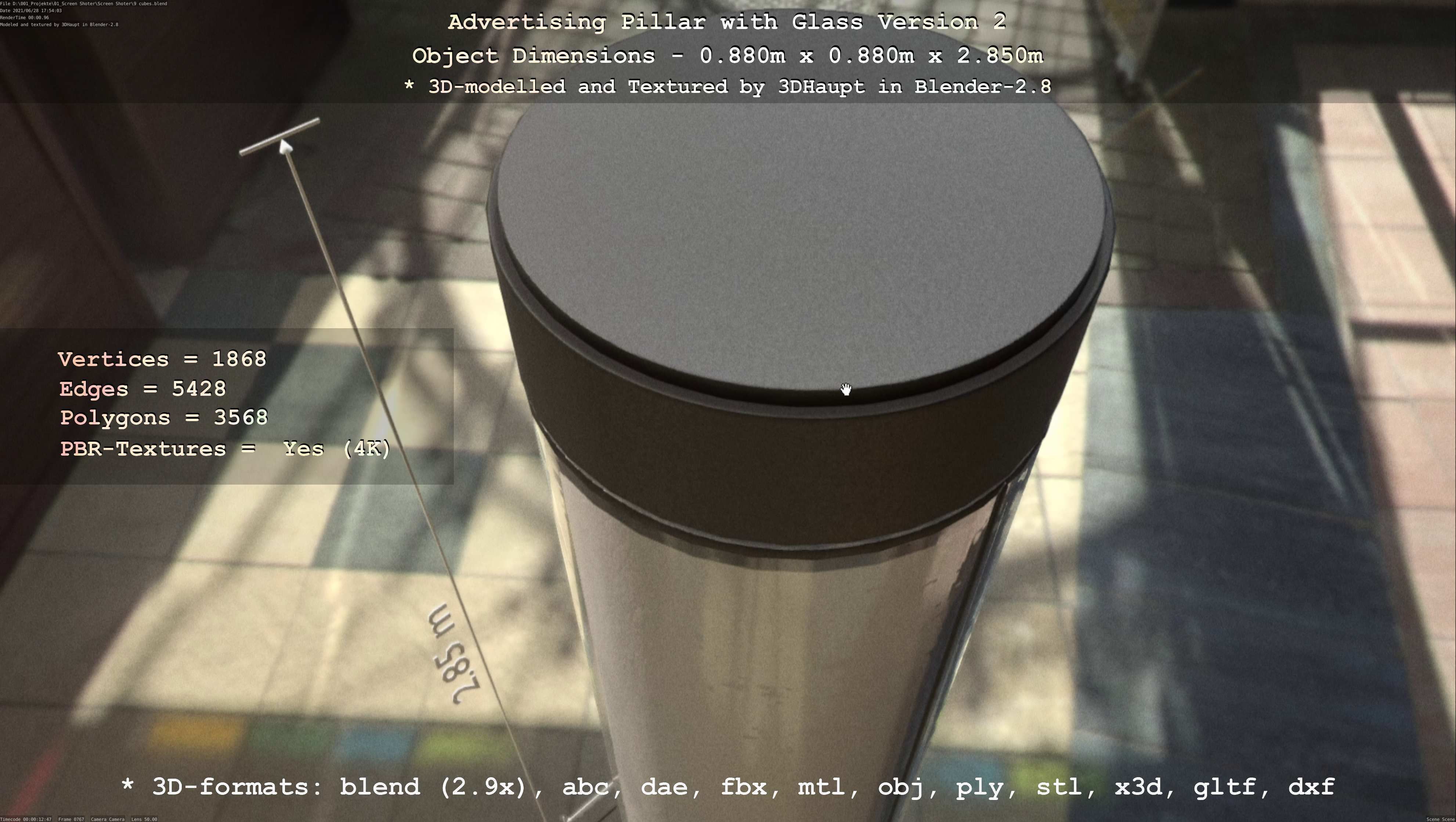 Advertising Pillar with Glass 2 Low-poly 3D model_119