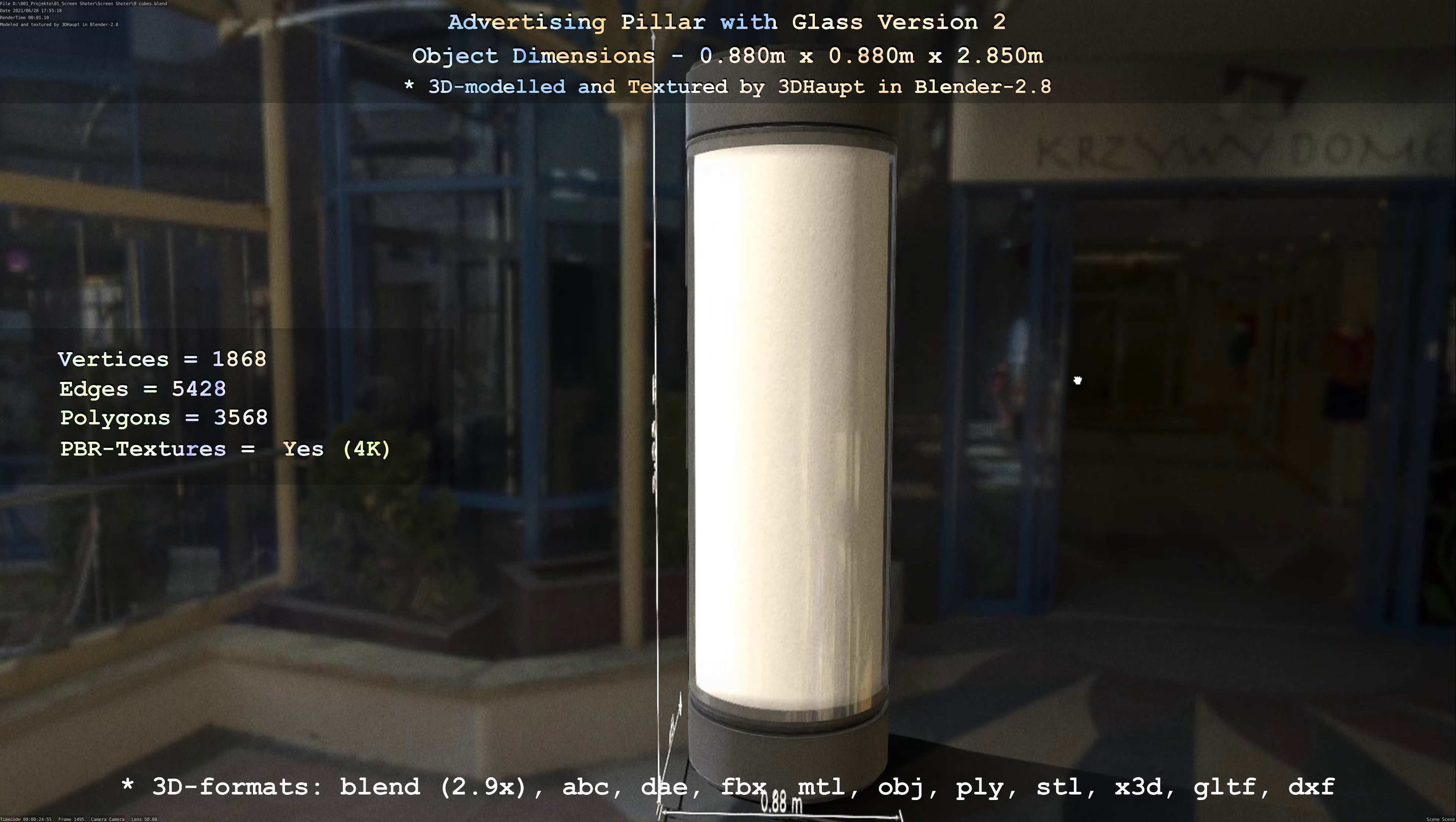 Advertising Pillar with Glass 2 Low-poly 3D model_67