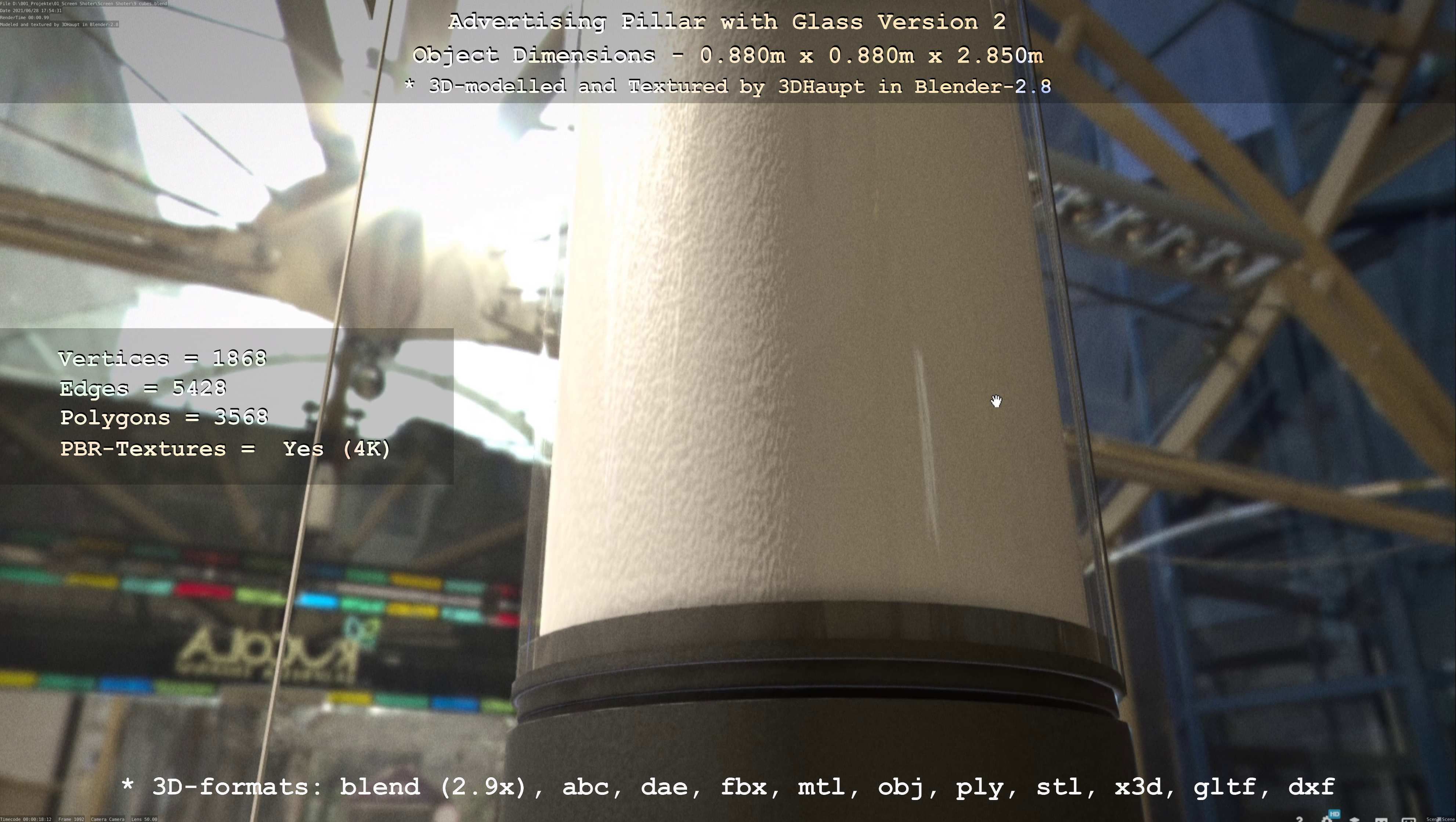 Advertising Pillar with Glass 2 Low-poly 3D model_134