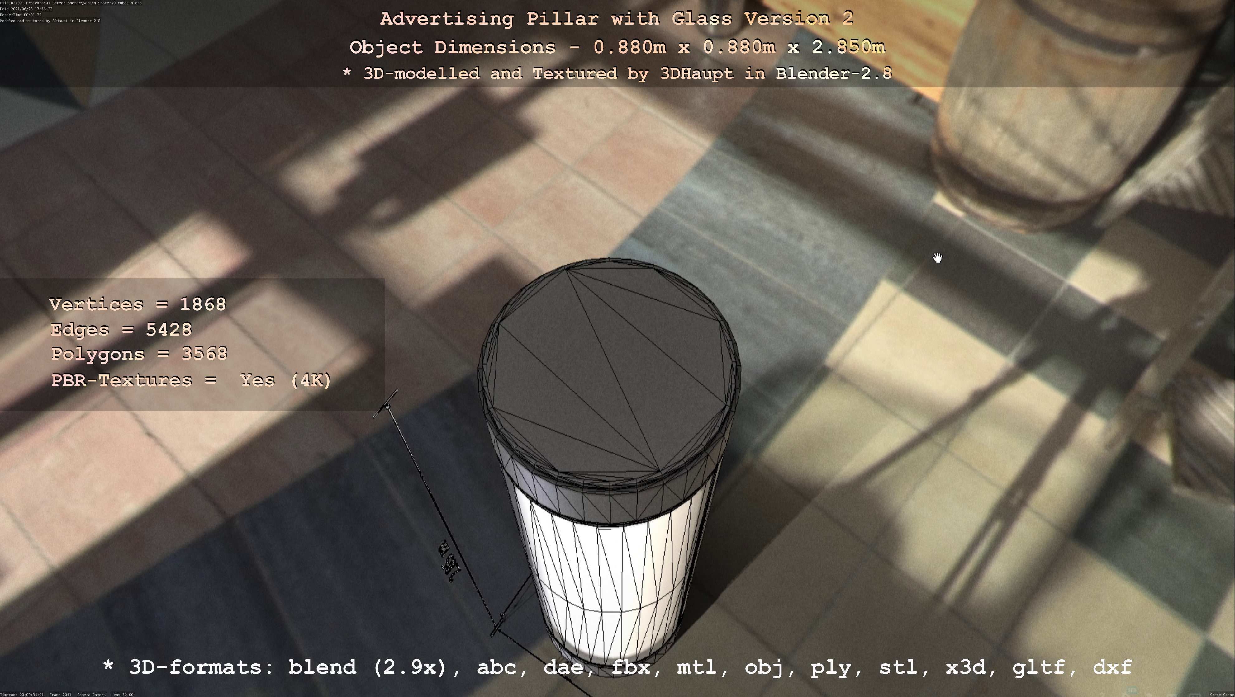 Advertising Pillar with Glass 2 Low-poly 3D model_69