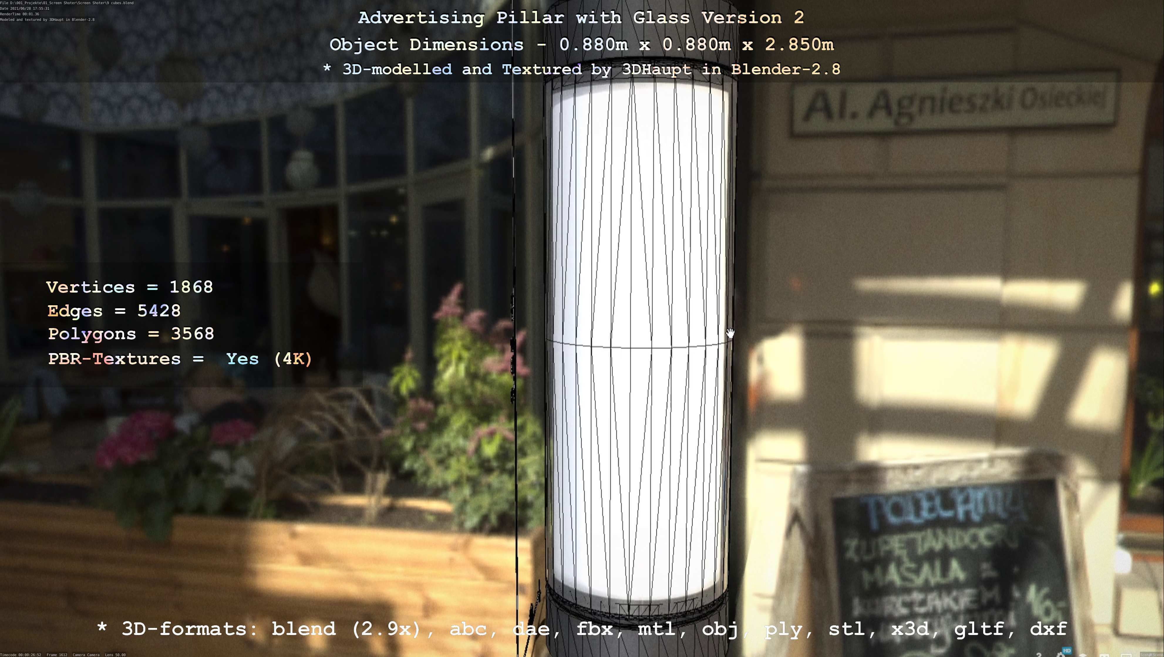 Advertising Pillar with Glass 2 Low-poly 3D model_9