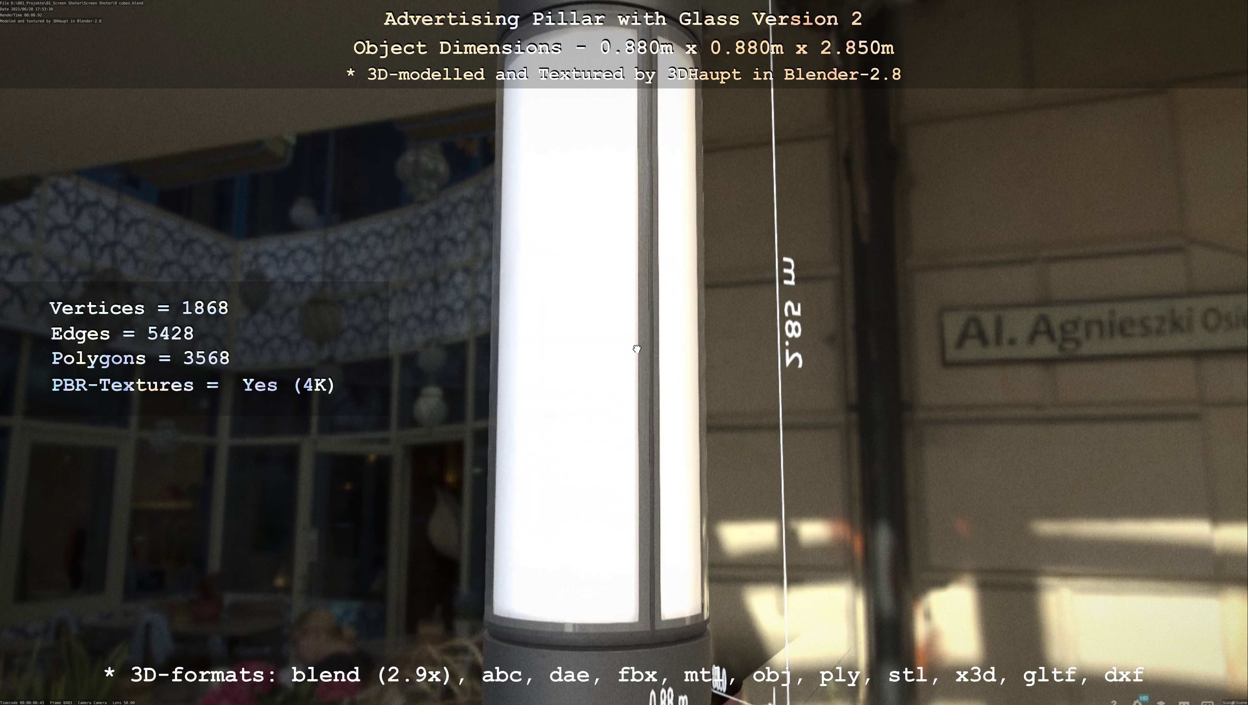 Advertising Pillar with Glass 2 Low-poly 3D model_42