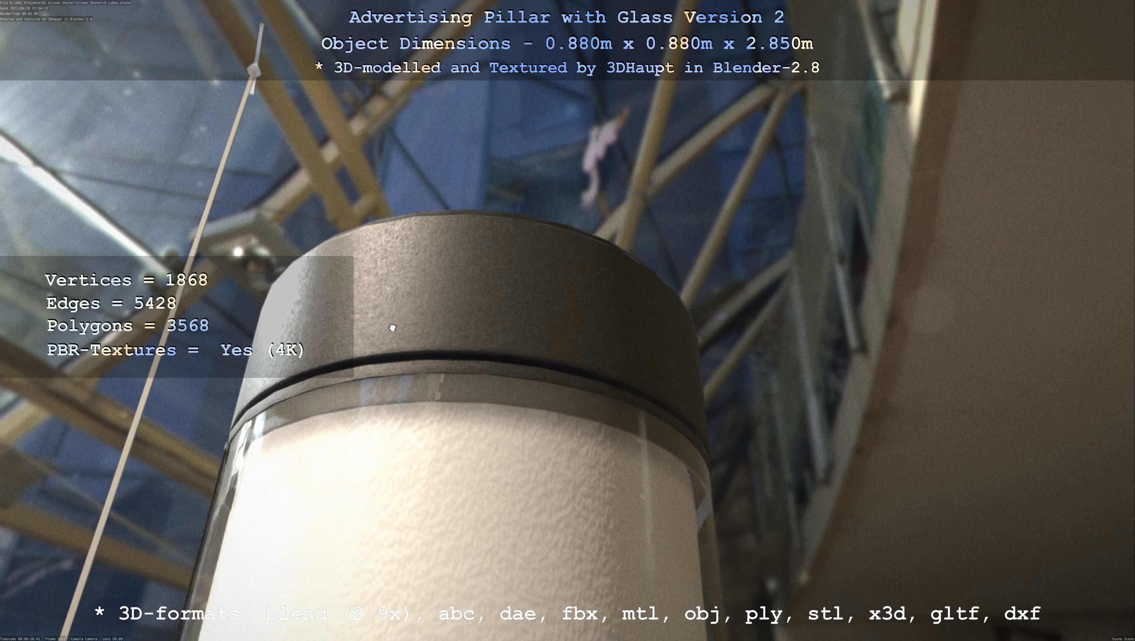 Advertising Pillar with Glass 2 Low-poly 3D model_130