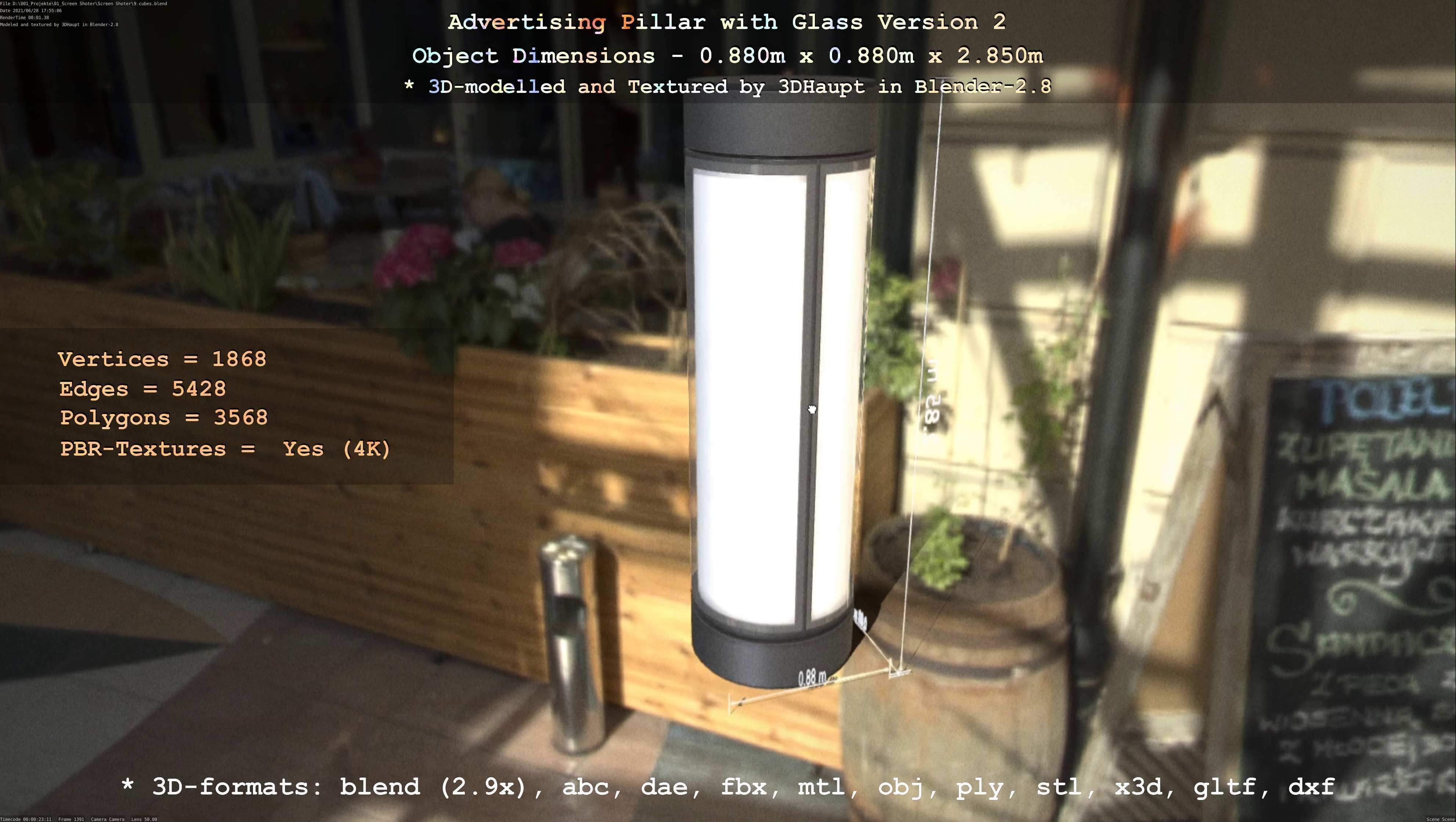 Advertising Pillar with Glass 2 Low-poly 3D model_53