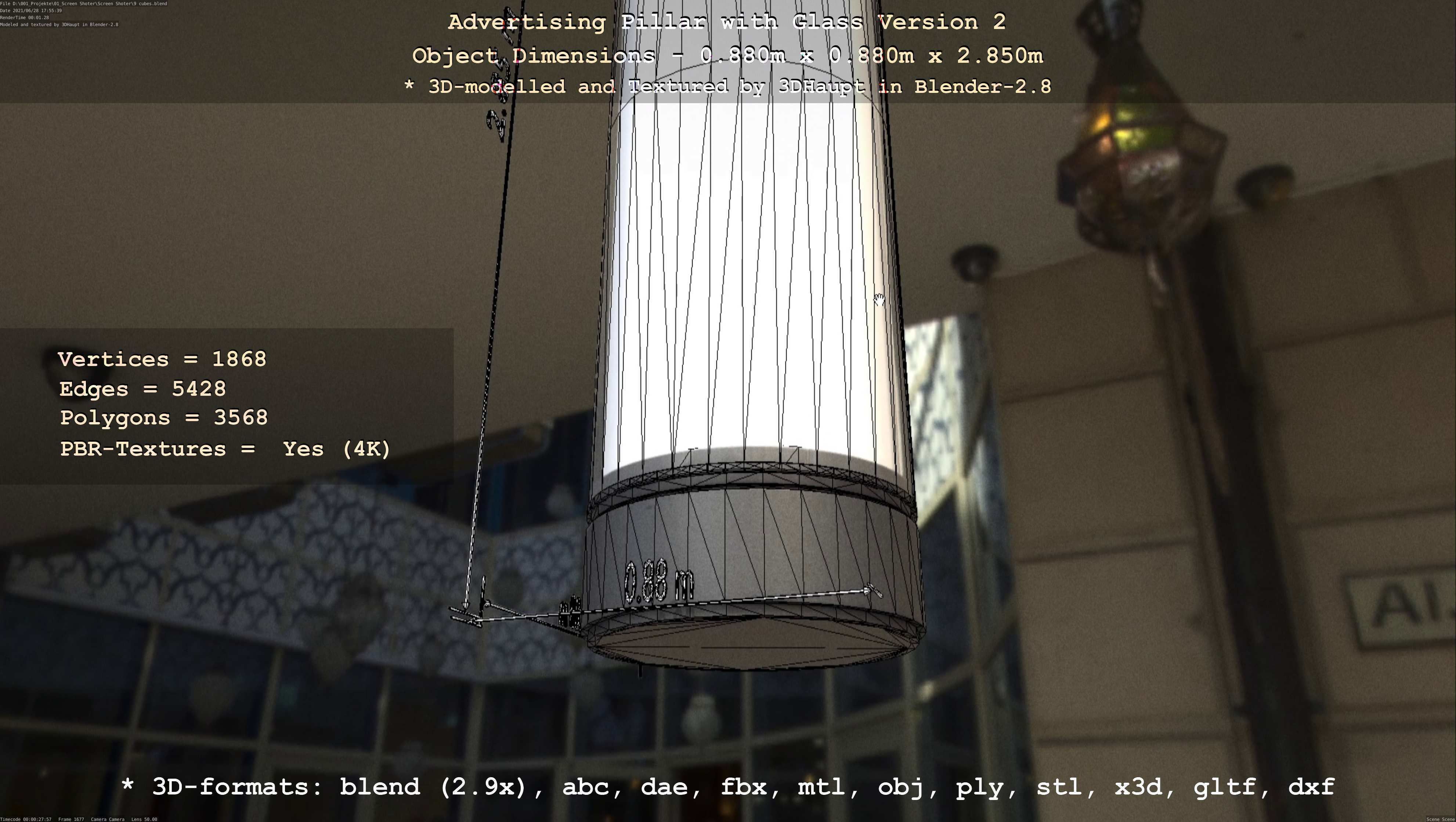 Advertising Pillar with Glass 2 Low-poly 3D model_144