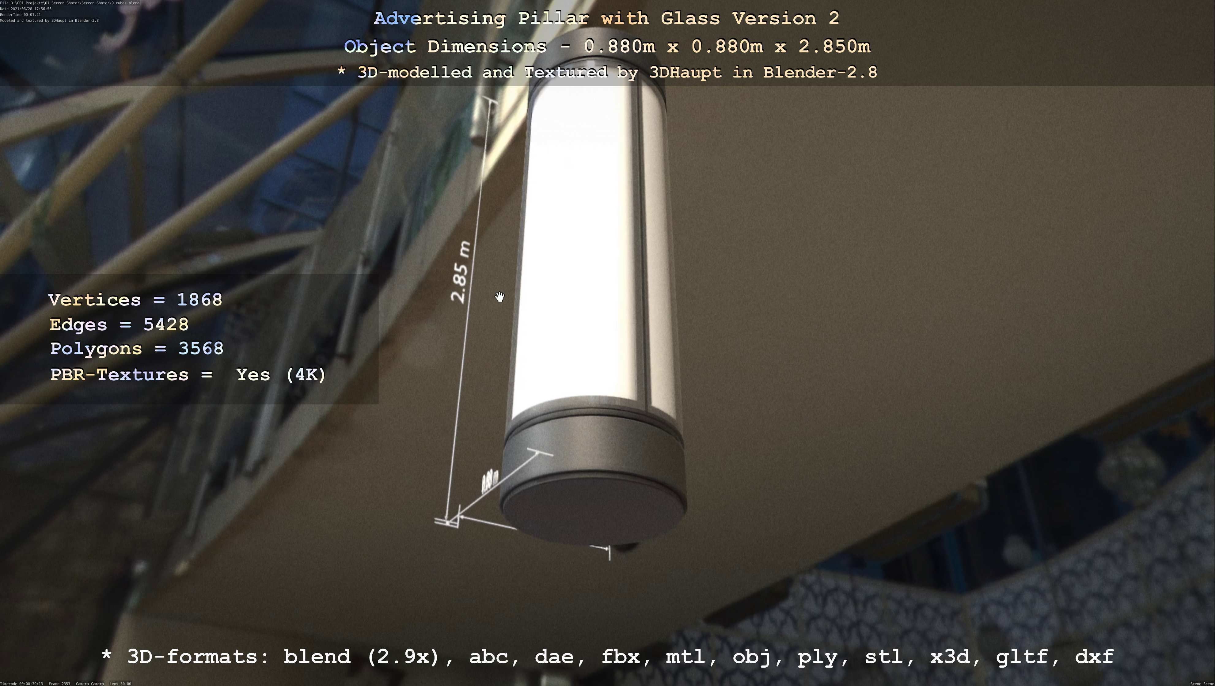 Advertising Pillar with Glass 2 Low-poly 3D model_82