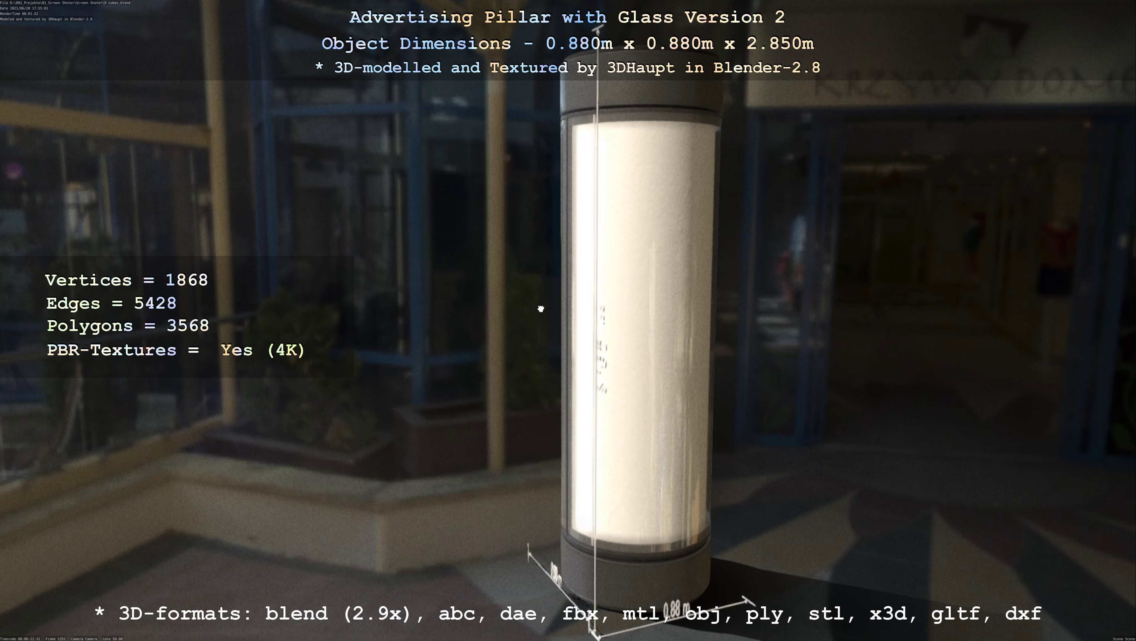 Advertising Pillar with Glass 2 Low-poly 3D model_52