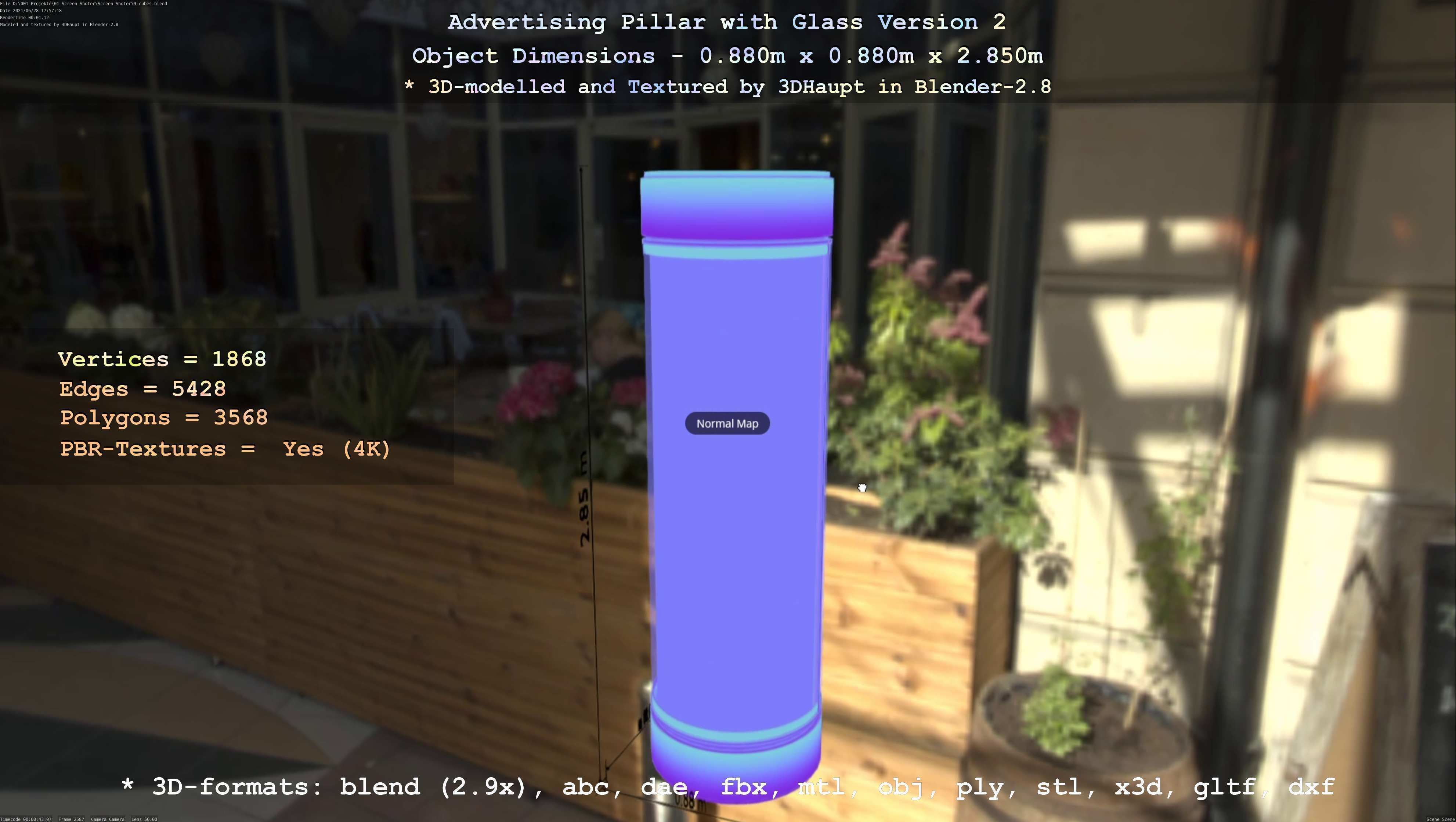 Advertising Pillar with Glass 2 Low-poly 3D model_27