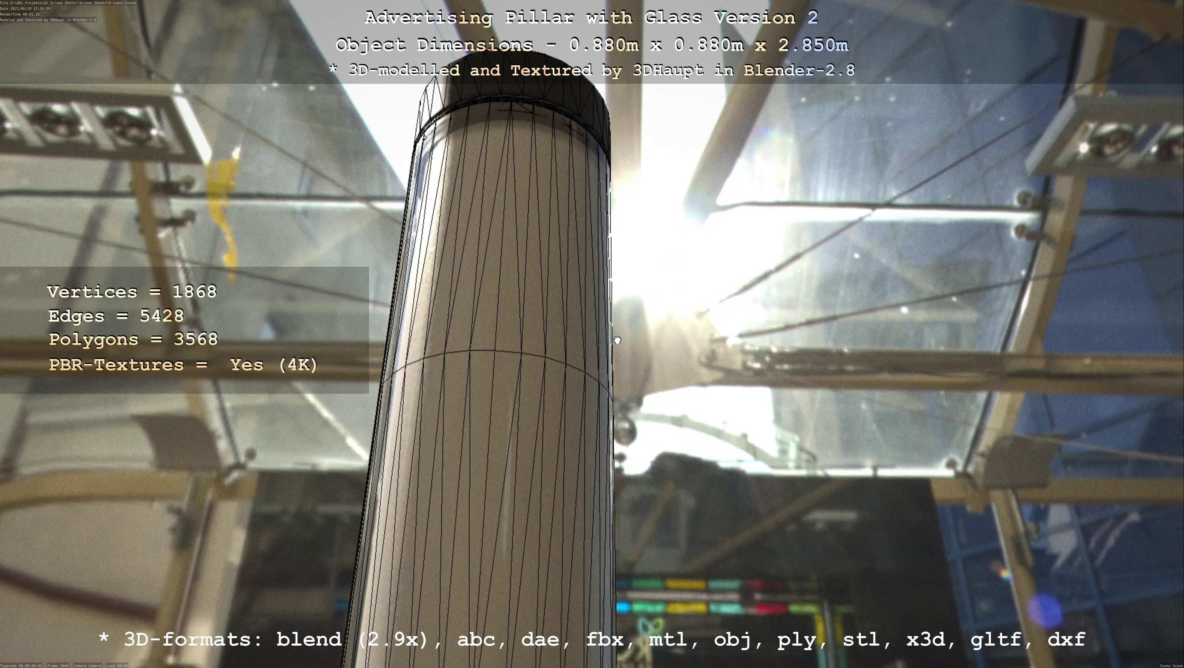 Advertising Pillar with Glass 2 Low-poly 3D model_3